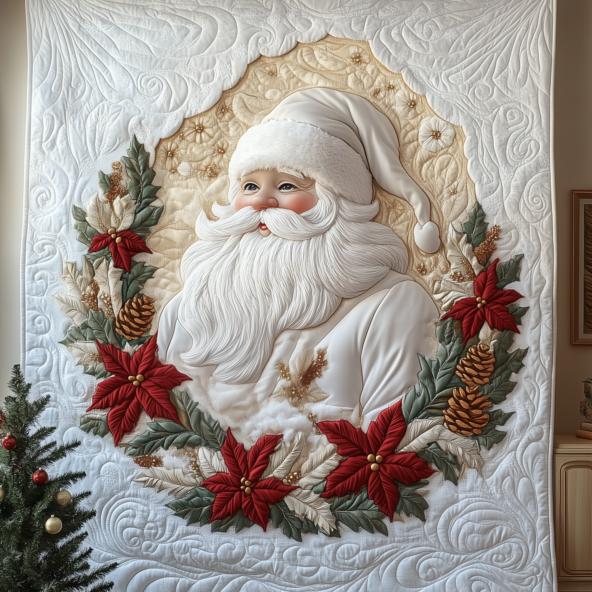 Elegant White Santa Claus Quilted Blanket Sofa Blanket Funny Secret Santa Gifts