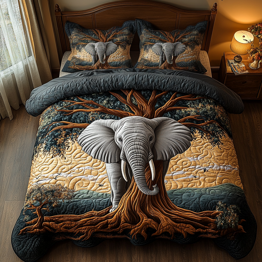 Elephant Baobab Quilted Bedding Set Elephant Gifts For Him Elephant Baobab Quilted Bedding Set Elephant Gifts For Him