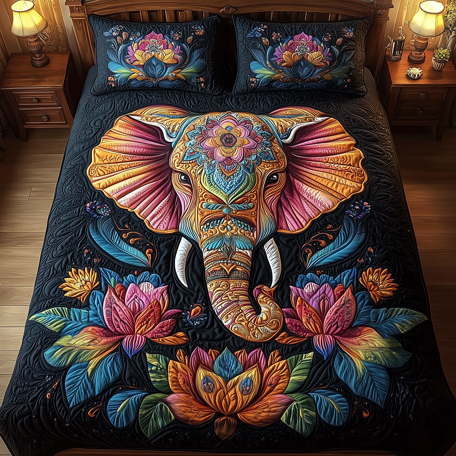 Elephant Lotus Serenity Quilted Bedding Set Elephant Anniversary Gifts Elephant Lotus Serenity Quilted Bedding Set Elephant Anniversary Gifts