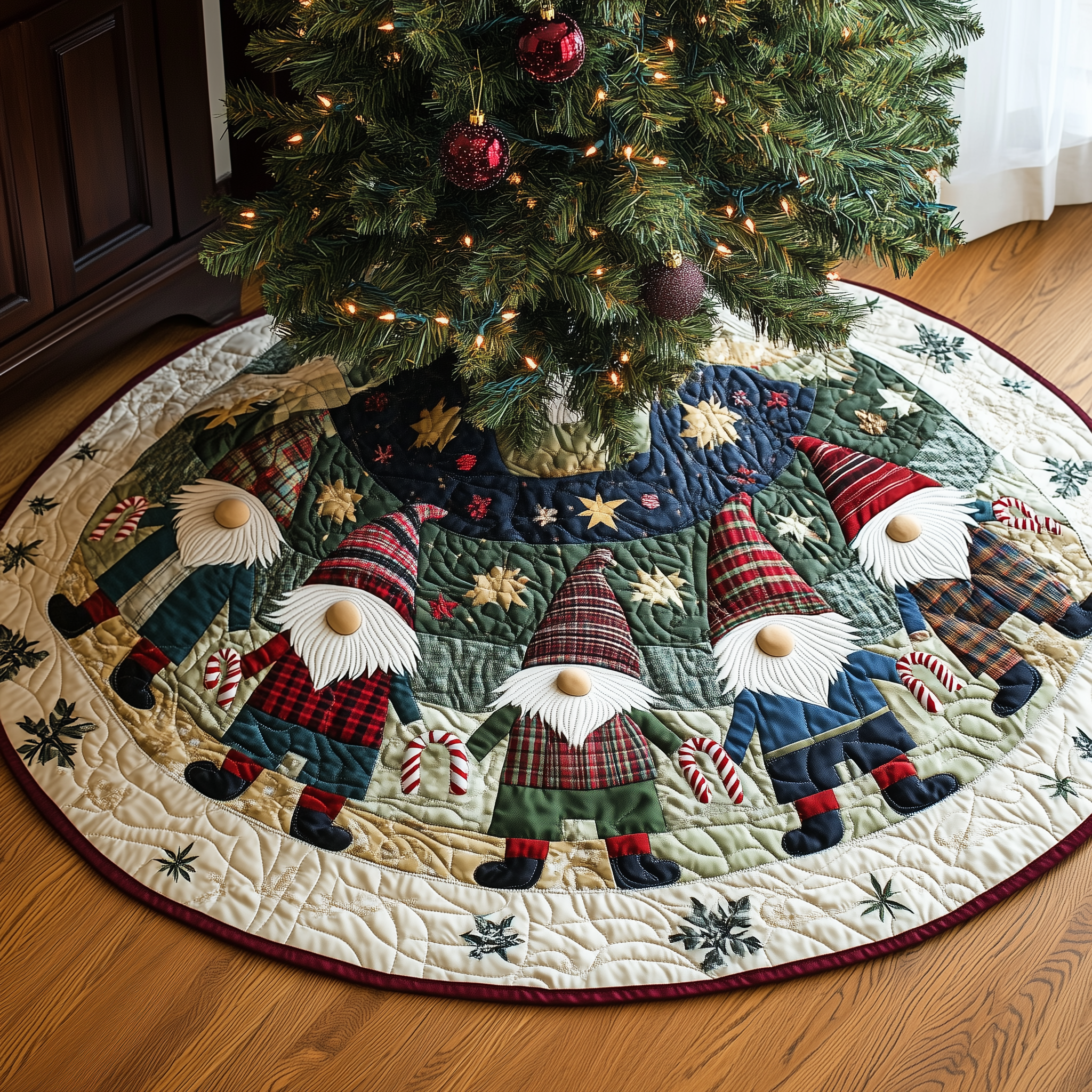 Elf Magic Christmas Quilted Tree Skirt Feel the Warmth of Christmas with Protective Decor Elf Magic Christmas Quilted Tree Skirt Feel the Warmth of Christmas with Protective Decor