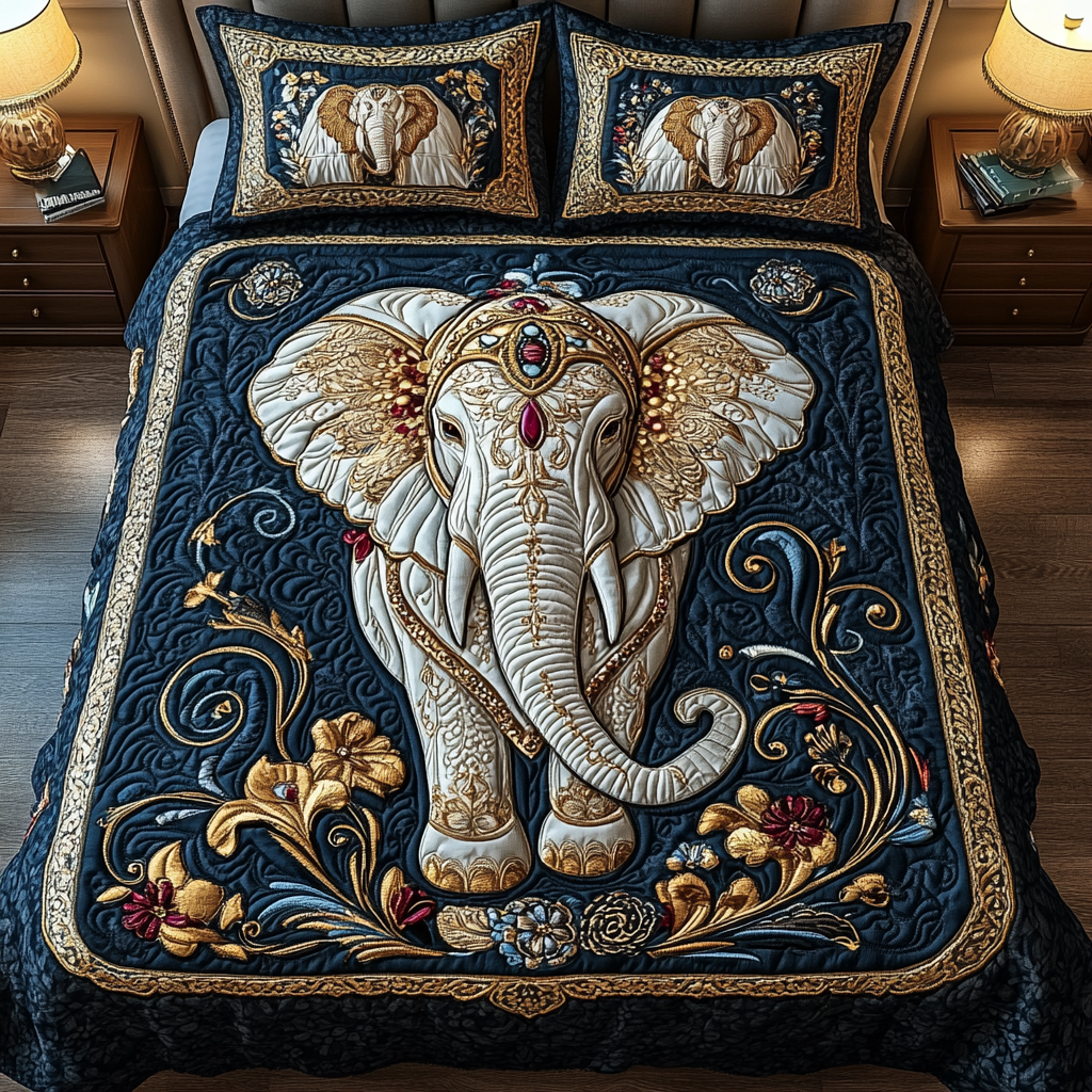 Embellished Elephant Quilted Bedding Set Gift For Elephant Lover Embellished Elephant Quilted Bedding Set Gift For Elephant Lover
