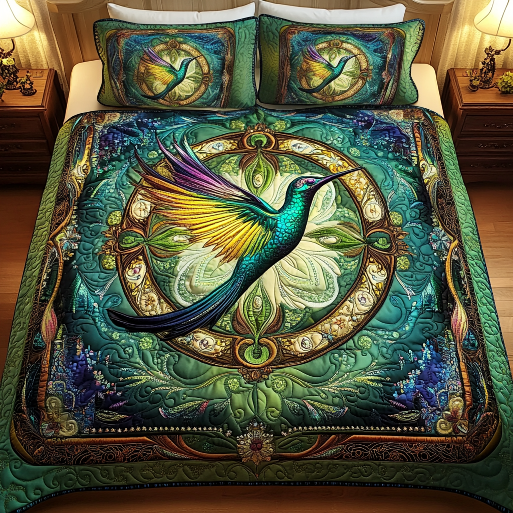 Emerald Dreams Quilted Bedding Set Unique Hummingbird Gifts Emerald Dreams Quilted Bedding Set Unique Hummingbird Gifts