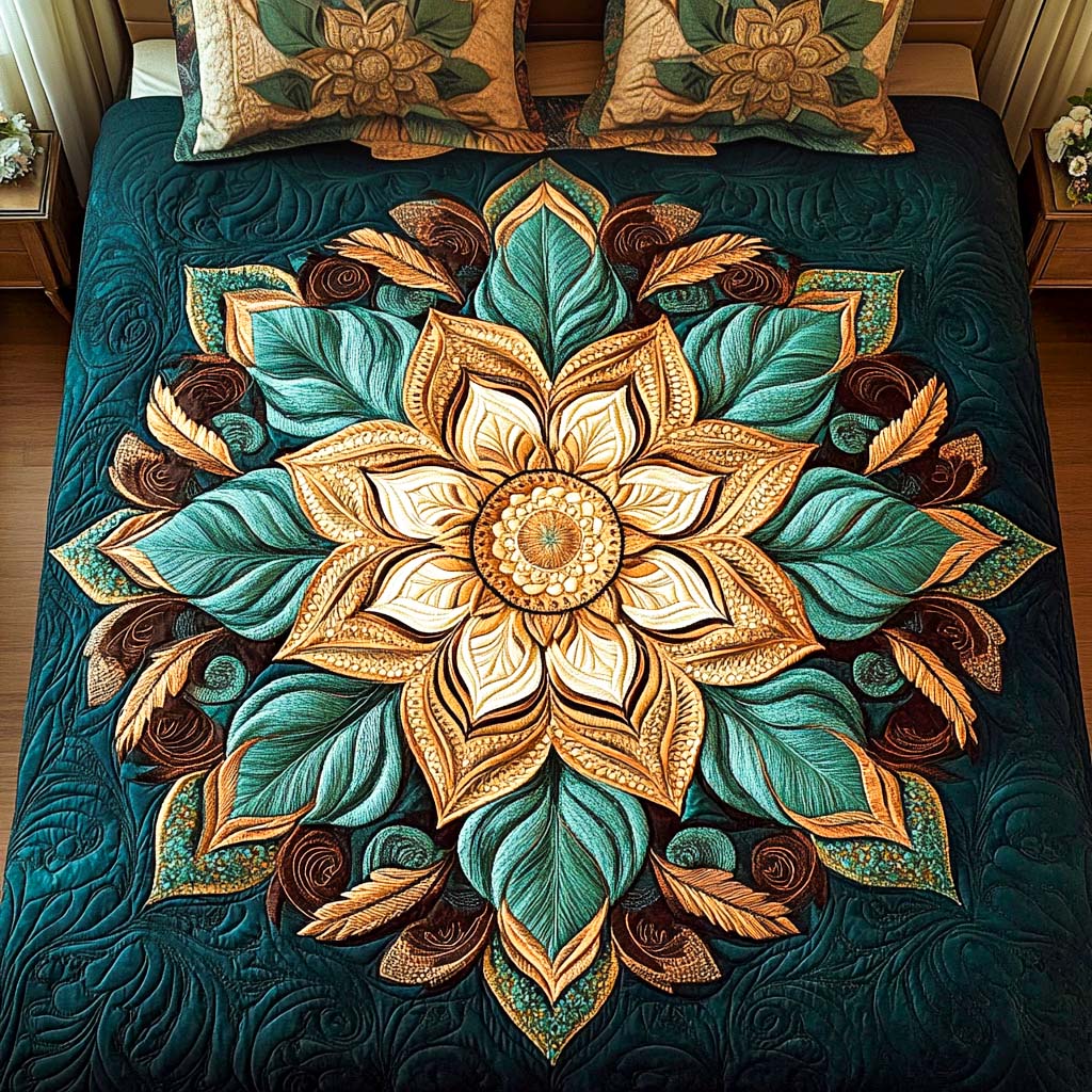Emerald Harmony Quilted Bedding Set Christmas Gifts For Flower Lovers Emerald Harmony Quilted Bedding Set Christmas Gifts For Flower Lovers