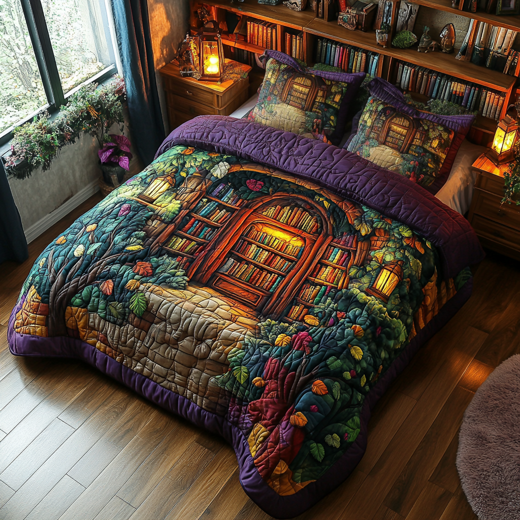 Enchanted Bookshelf Quilted Bedding Set Cool Gifts For Readers Enchanted Bookshelf Quilted Bedding Set Cool Gifts For Readers