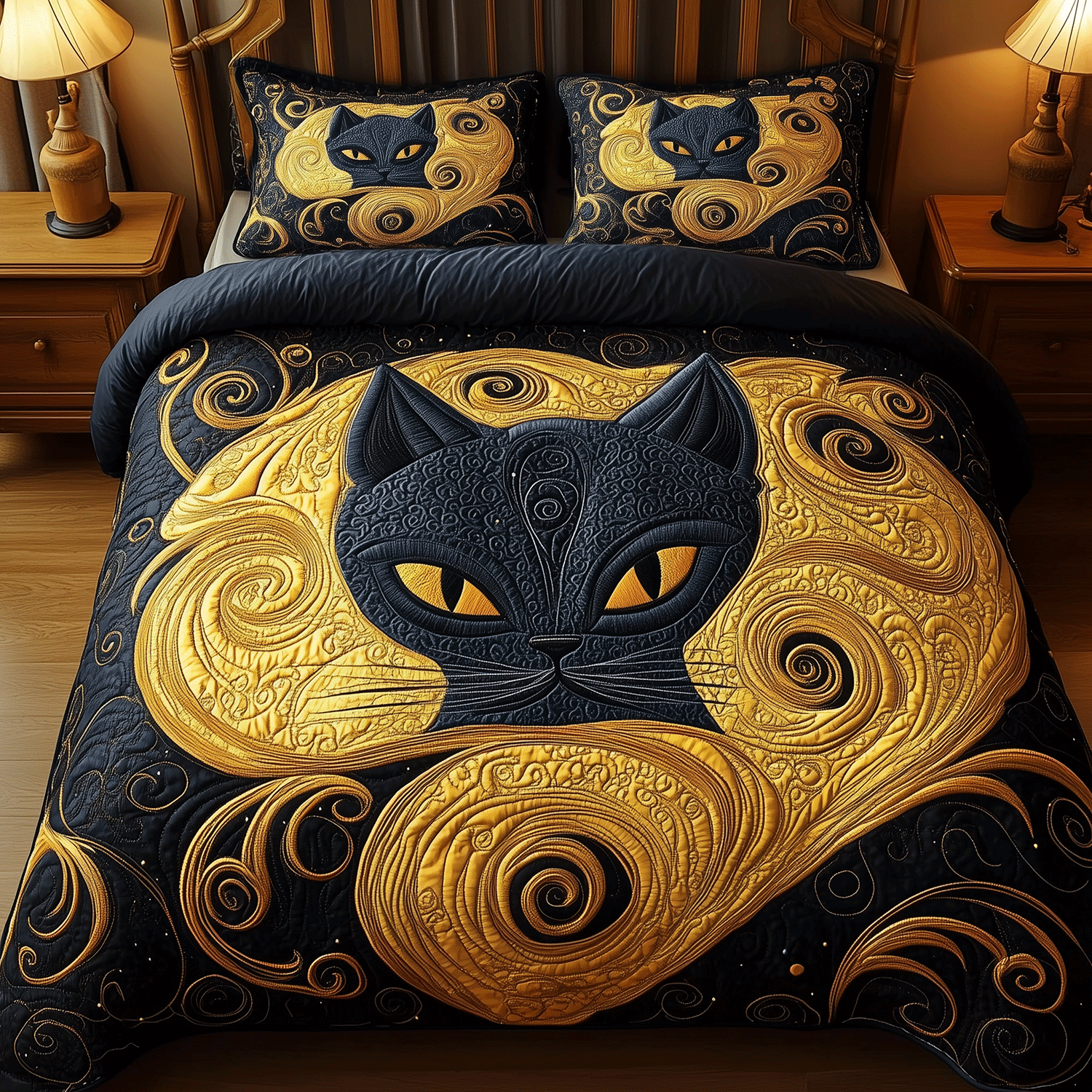 Enchanted Cat Dreams Quilted Bedding Set Womens Cat Gifts Enchanted Cat Dreams Quilted Bedding Set Womens Cat Gifts