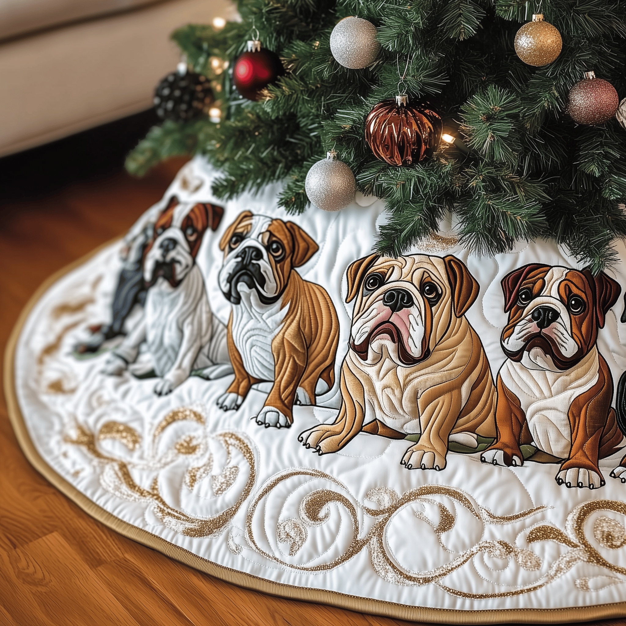 English Bulldog Quilted Tree Skirt Bring Comfort to Your Holidays with a Durable Tree Skirt English Bulldog Quilted Tree Skirt Bring Comfort to Your Holidays with a Durable Tree Skirt