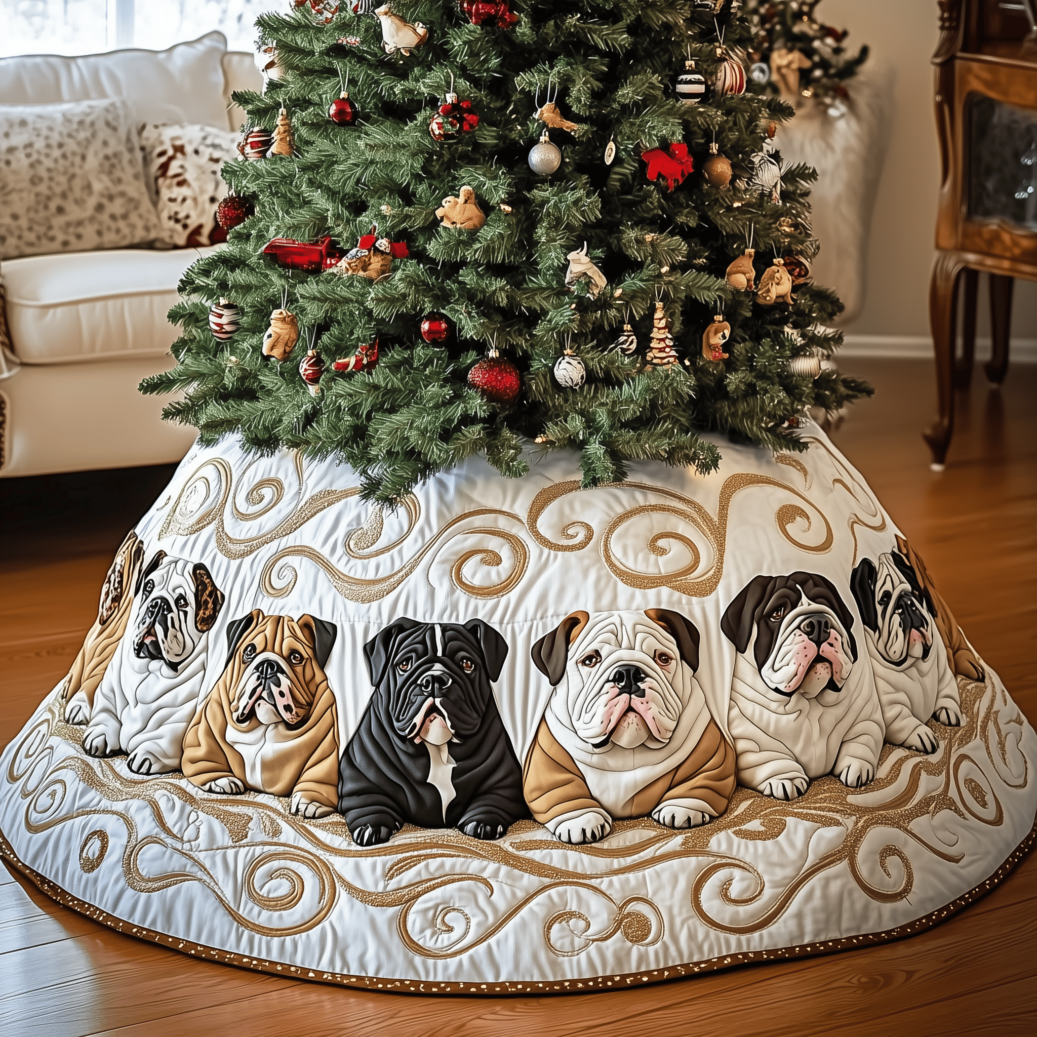 English Bulldog Quilted Tree Skirt Relax This Christmas with a Floor-Safe Tree Skirt English Bulldog Quilted Tree Skirt Relax This Christmas with a Floor-Safe Tree Skirt