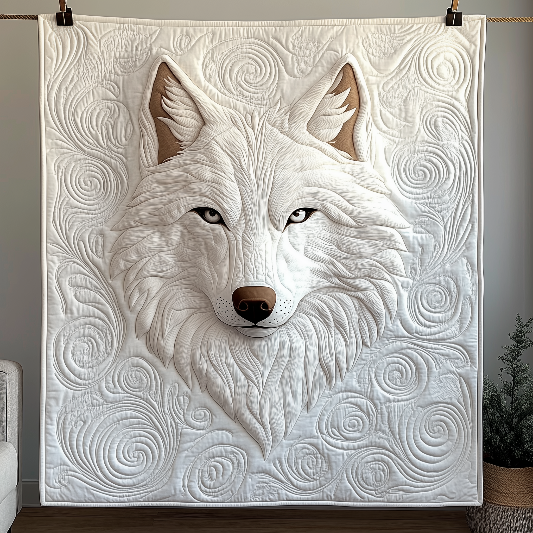 Ethereal White Wolf Quilted Blanket Unique Throw Blanket Item Merch Gifts With Wolves On Them Ethereal White Wolf Quilted Blanket Unique Throw Blanket Item Merch Gifts With Wolves On Them