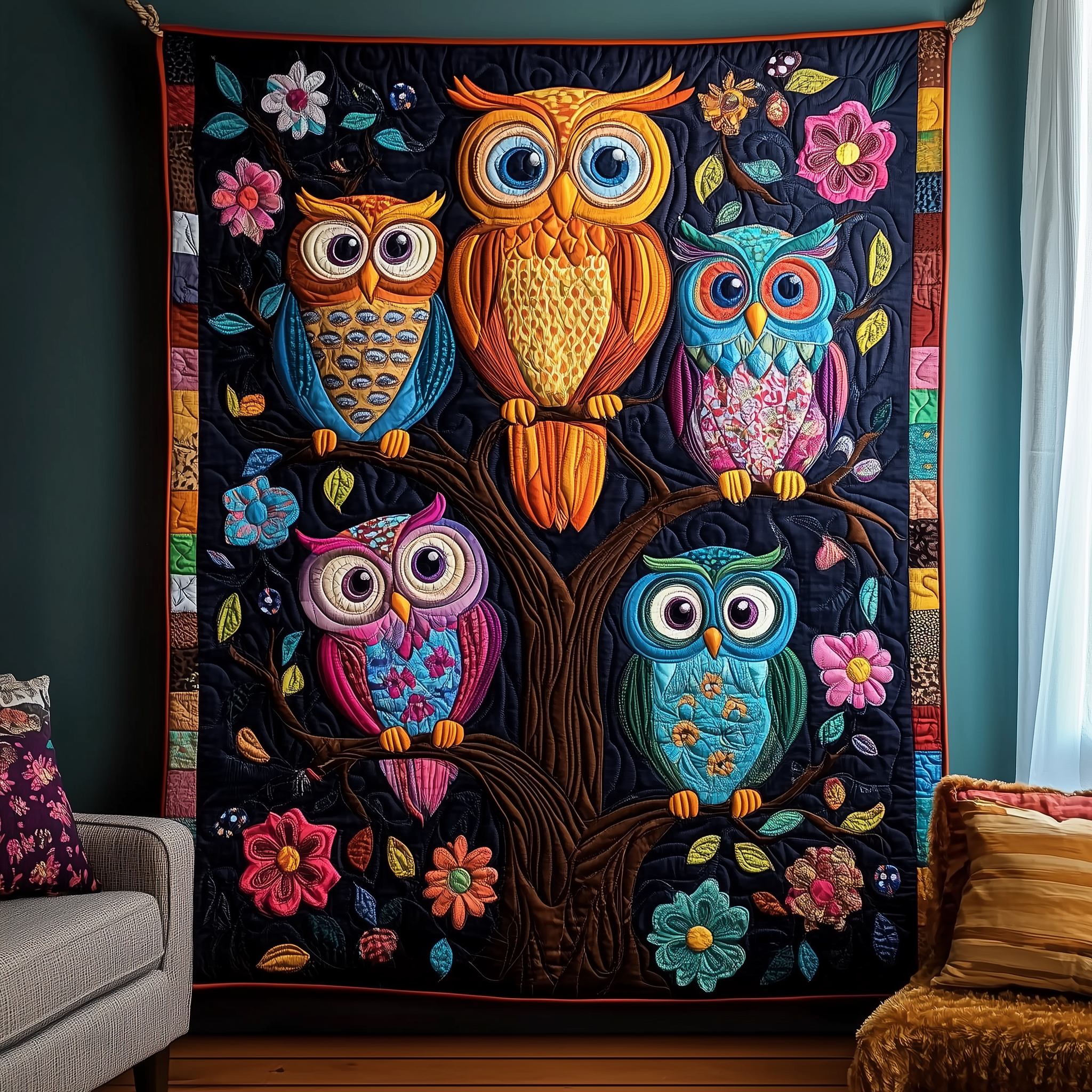 Fantasy Owl Forest Quilted Blanket Throw Blankets For Couch Owl Themed Gifts Fantasy Owl Forest Quilted Blanket Throw Blankets For Couch Owl Themed Gifts