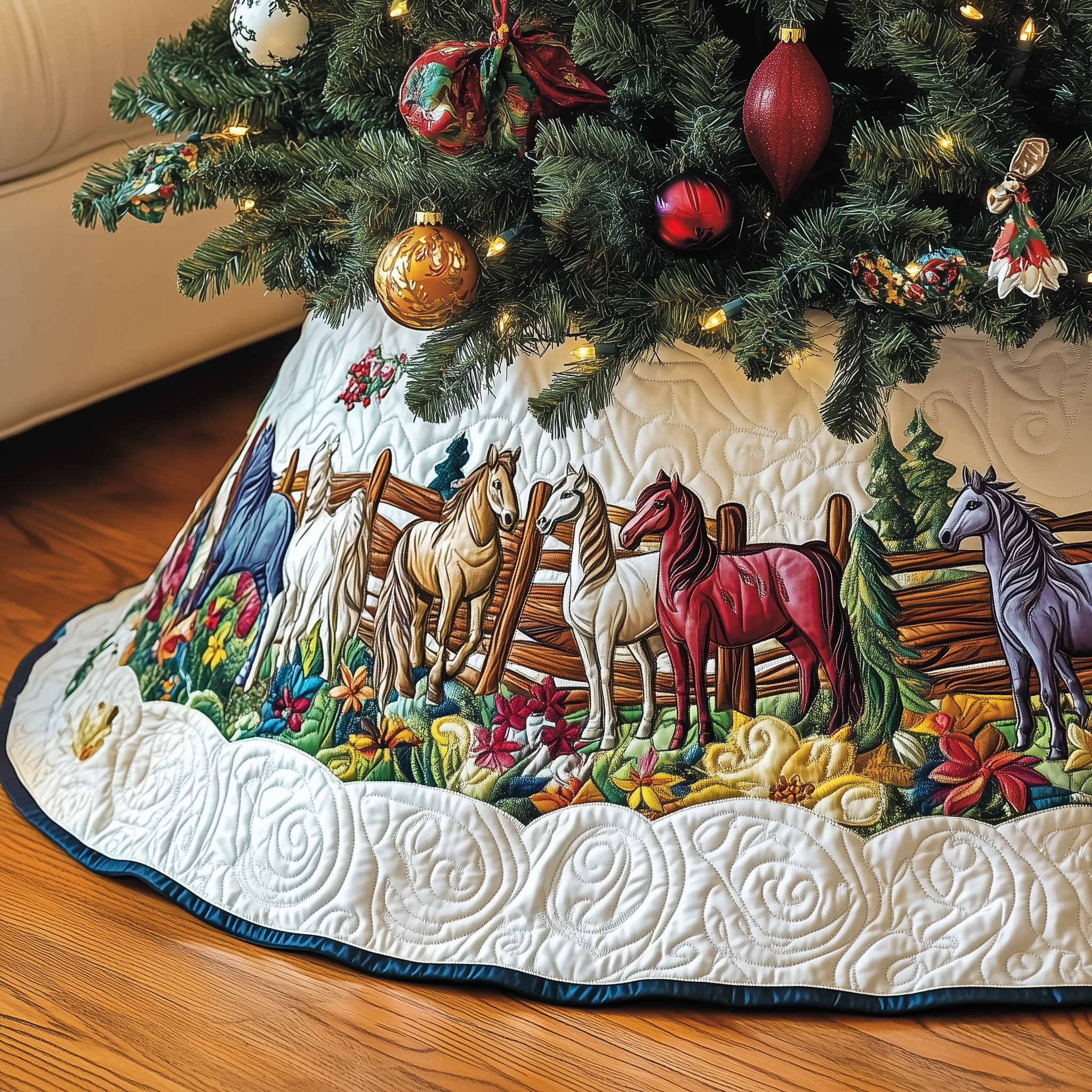 Farmhouse Horse Quilted Tree Skirt Add Magic to Your Holidays with Safe Tree Decor Farmhouse Horse Quilted Tree Skirt Add Magic to Your Holidays with Safe Tree Decor