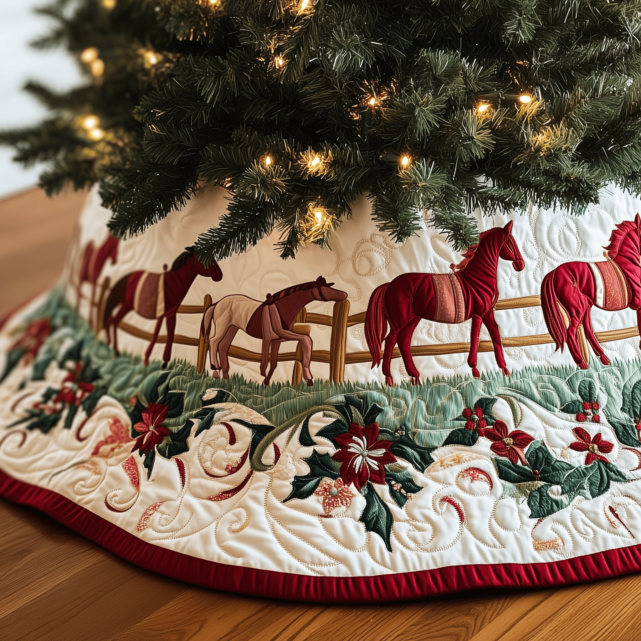 Farmhouse Horse Quilted Tree Skirt Bring the Whole Family Together with Protective Holiday Decor Farmhouse Horse Quilted Tree Skirt Bring the Whole Family Together with Protective Holiday Decor