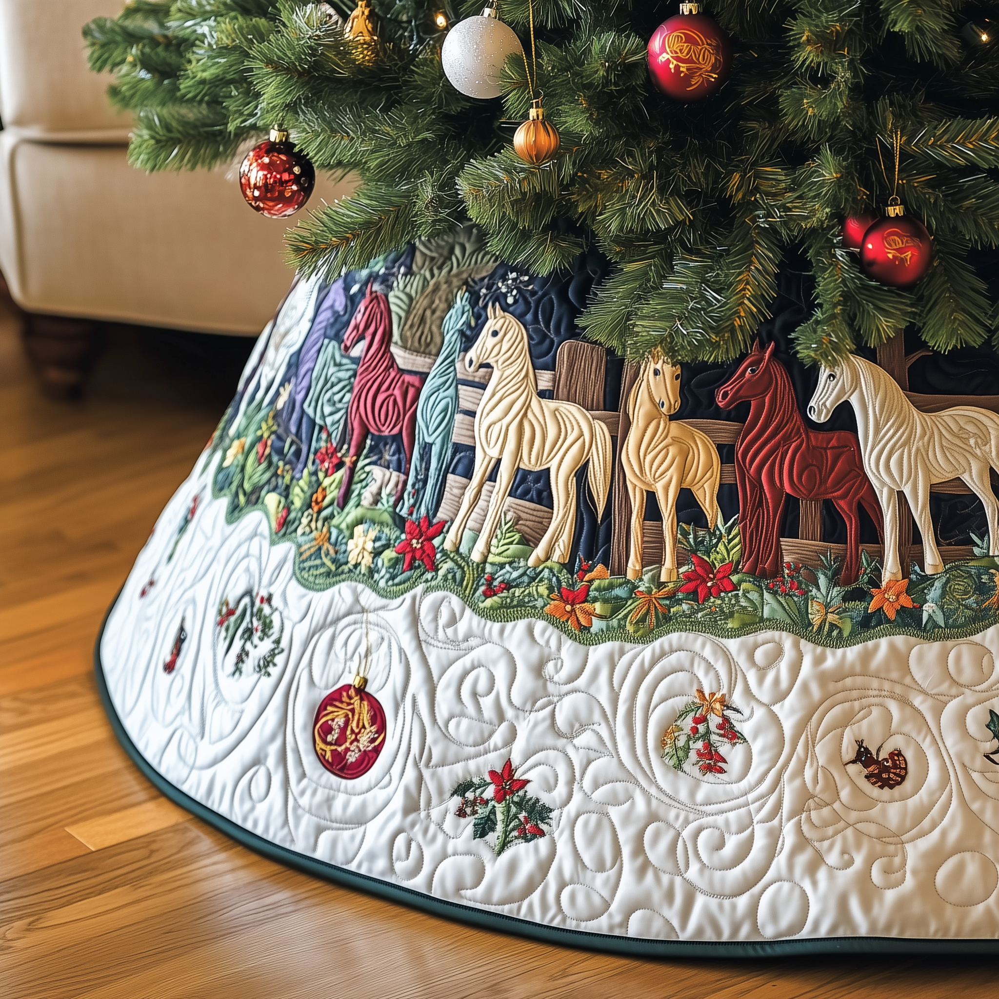 Farmhouse Horse Quilted Tree Skirt Celebrate the Joy of Christmas with Worry-Free Decor Farmhouse Horse Quilted Tree Skirt Celebrate the Joy of Christmas with Worry-Free Decor