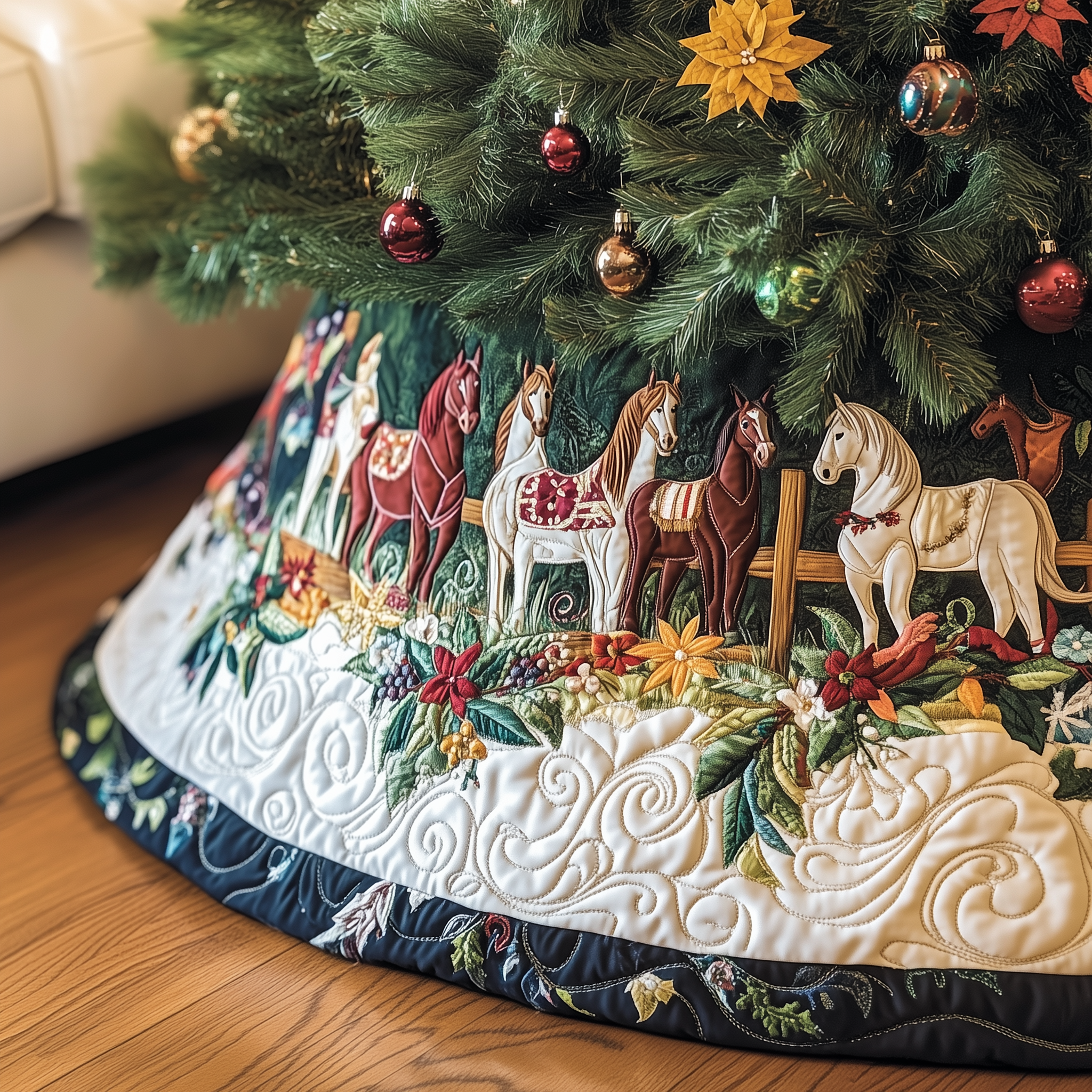 Farmhouse Horse Quilted Tree Skirt Feel the Comfort of Christmas with a Durable Tree Skirt Farmhouse Horse Quilted Tree Skirt Feel the Comfort of Christmas with a Durable Tree Skirt