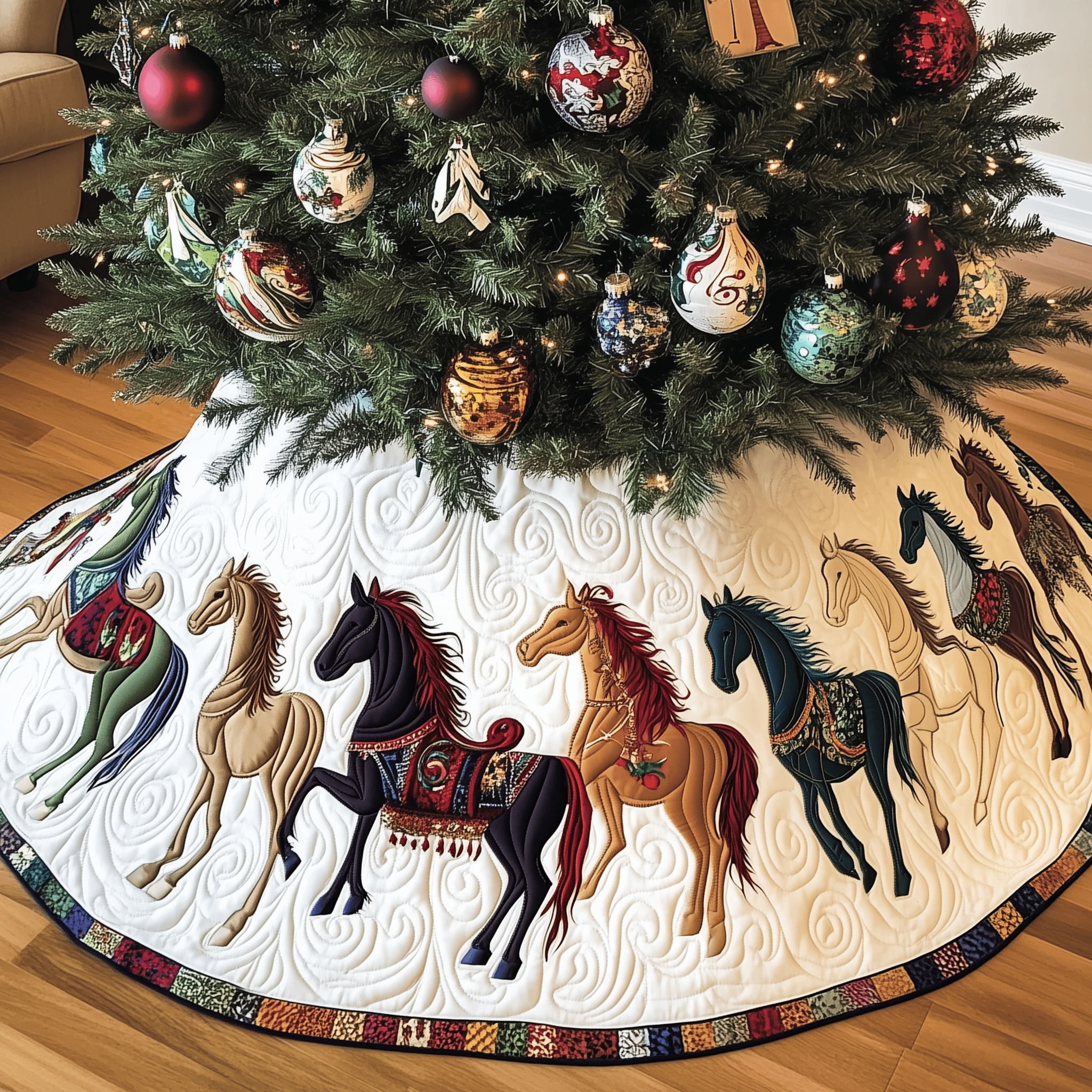 Farmhouse Horse Quilted Tree Skirt Relax and Enjoy the Holidays with Peaceful Tree Decor Farmhouse Horse Quilted Tree Skirt Relax and Enjoy the Holidays with Peaceful Tree Decor