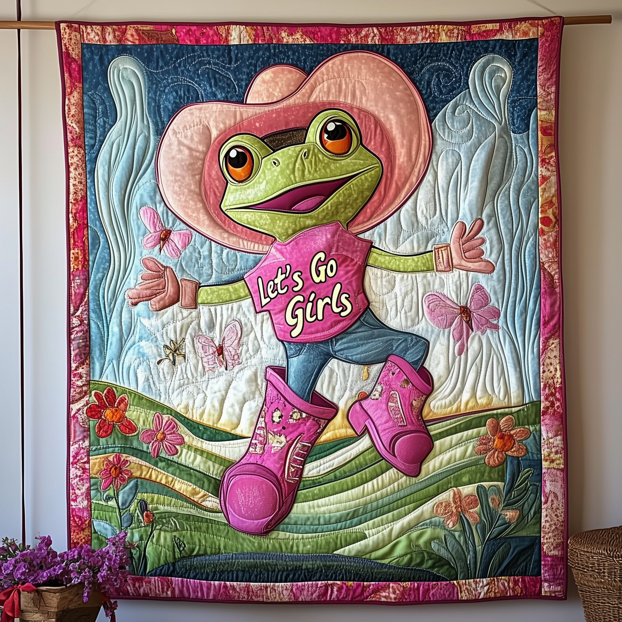 Fashionable Cowgirl Frog Quilted Blanket Best Throw Blanket Cute Gifts For Daughters Fashionable Cowgirl Frog Quilted Blanket Best Throw Blanket Cute Gifts For Daughters