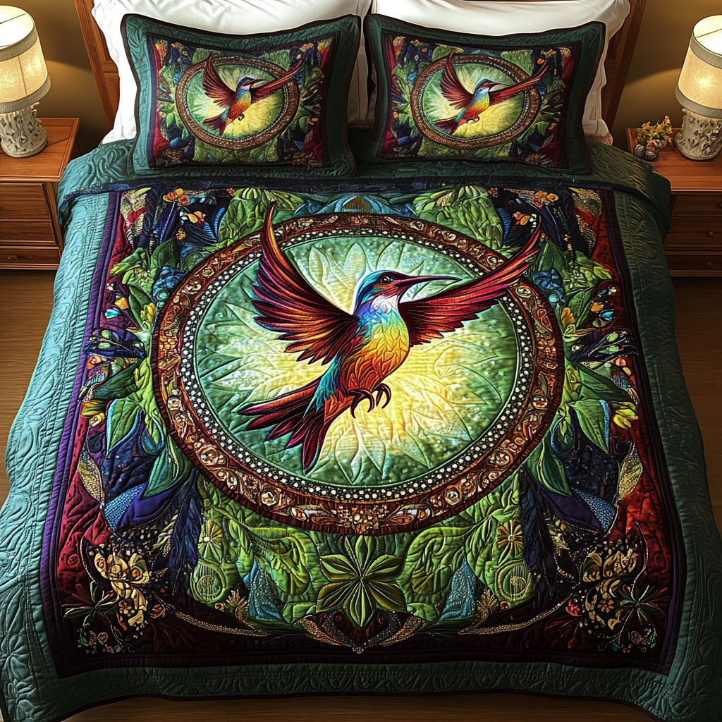 Feathered Fantasy Quilted Bedding Set Hummingbird Gifts For Her Feathered Fantasy Quilted Bedding Set Hummingbird Gifts For Her