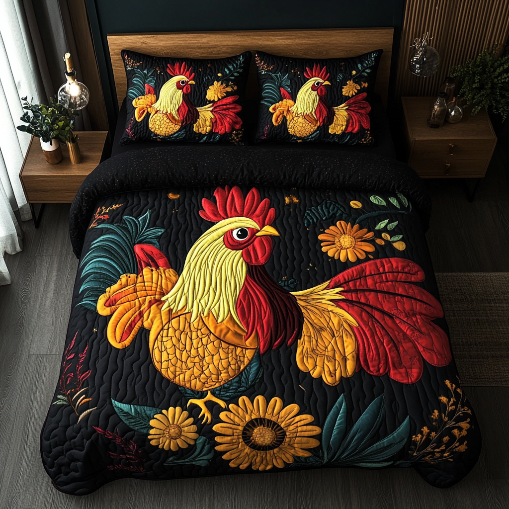 Feathered Fiesta Quilted Bedding Set Gifts For People Who Raise Chickens Feathered Fiesta Quilted Bedding Set Gifts For People Who Raise Chickens