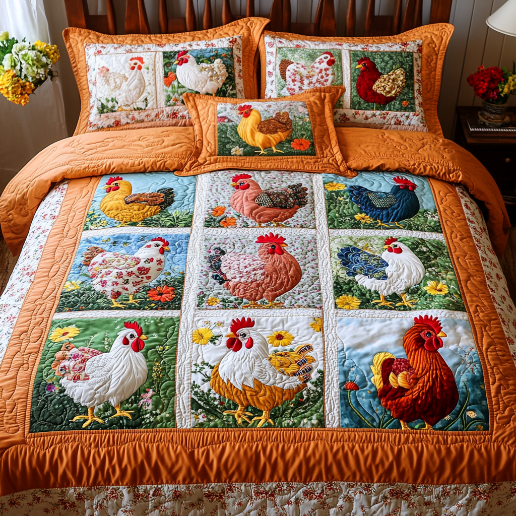 Feathered Friends Quilted Bedding Set Chicken Themed Gifts Feathered Friends Quilted Bedding Set Chicken Themed Gifts