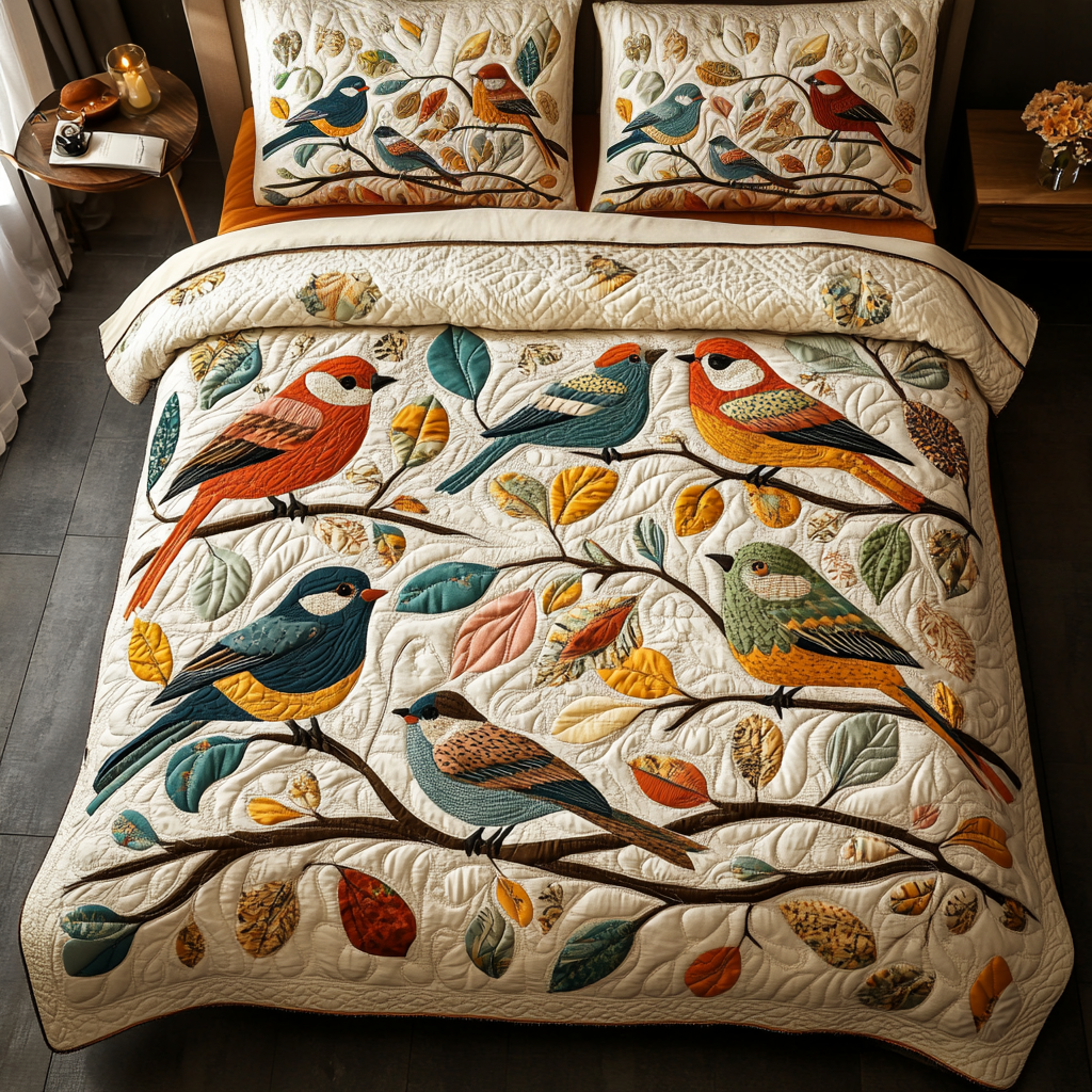 Feathered Harmony Quilted Bedding Set Presents For Bird Lovers Feathered Harmony Quilted Bedding Set Presents For Bird Lovers
