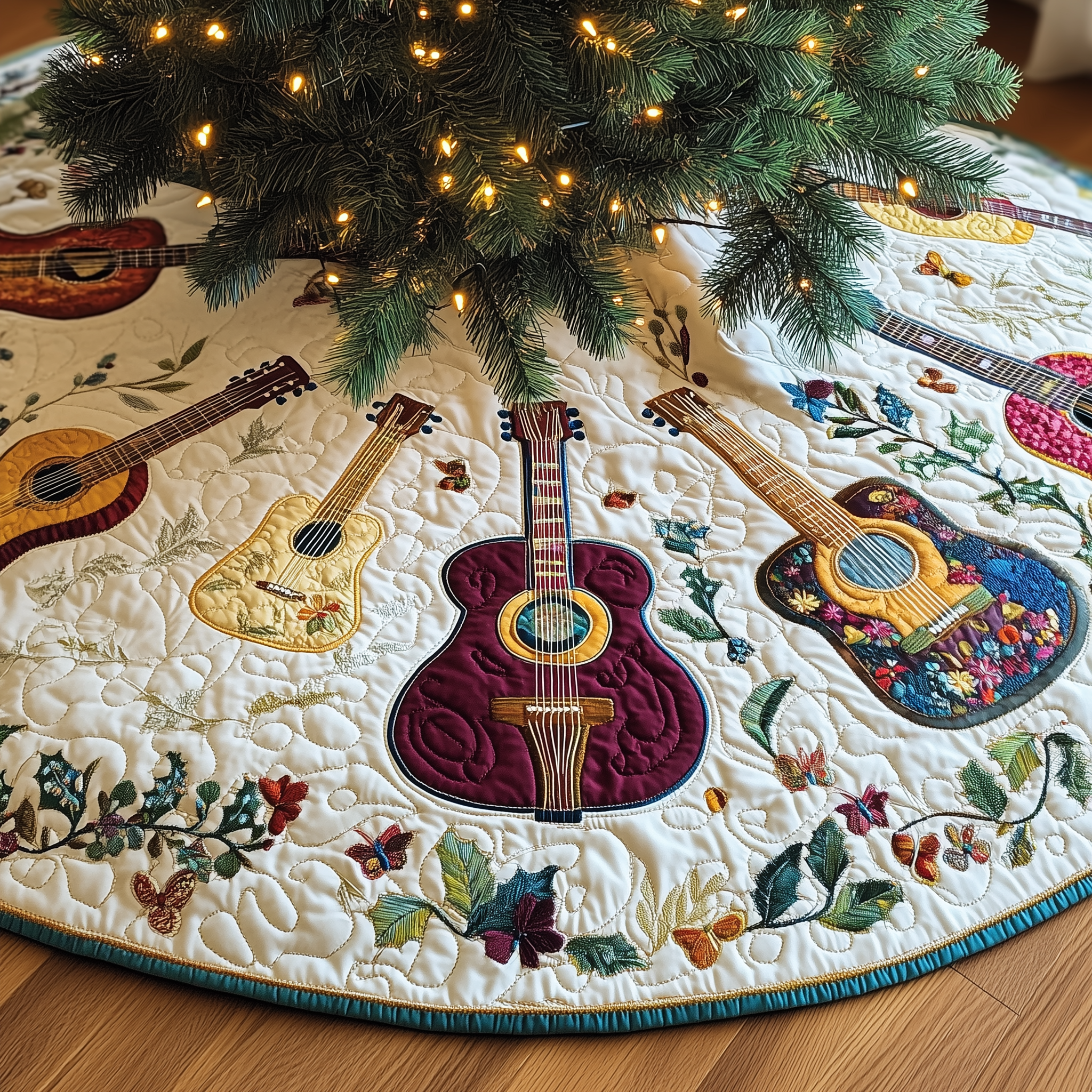 Festive Acoustic Guitars Quilted Tree Skirt Add Heart to Your Holidays with a Durable Tree Skirt Festive Acoustic Guitars Quilted Tree Skirt Add Heart to Your Holidays with a Durable Tree Skirt