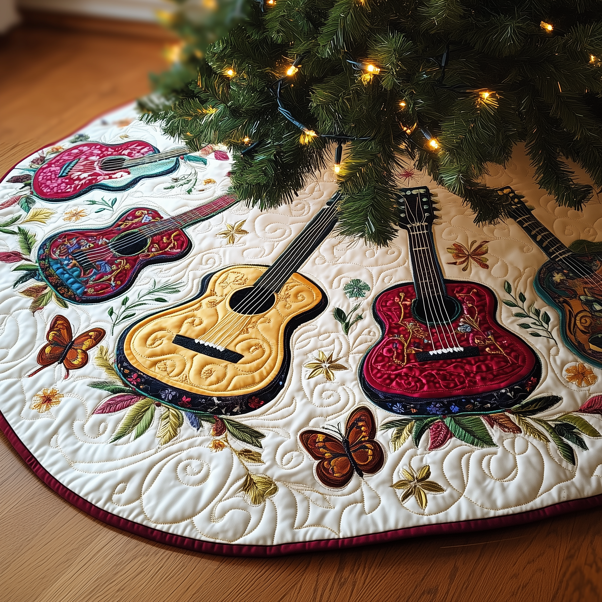 Festive Acoustic Guitars Quilted Tree Skirt Celebrate Family Moments with a Protective Tree Skirt Festive Acoustic Guitars Quilted Tree Skirt Celebrate Family Moments with a Protective Tree Skirt