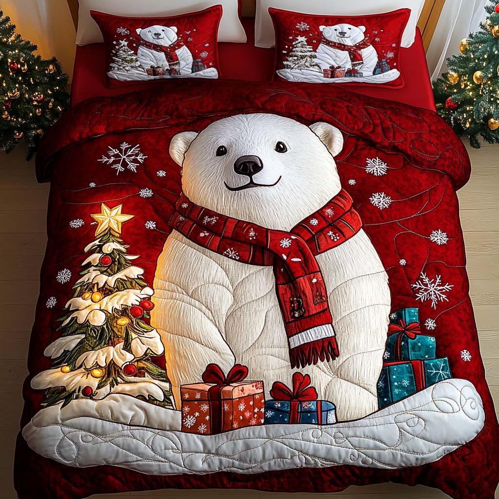 Festive Bears Quilted Bedding Set Presents For Bear Lovers Festive Bears Quilted Bedding Set Presents For Bear Lovers