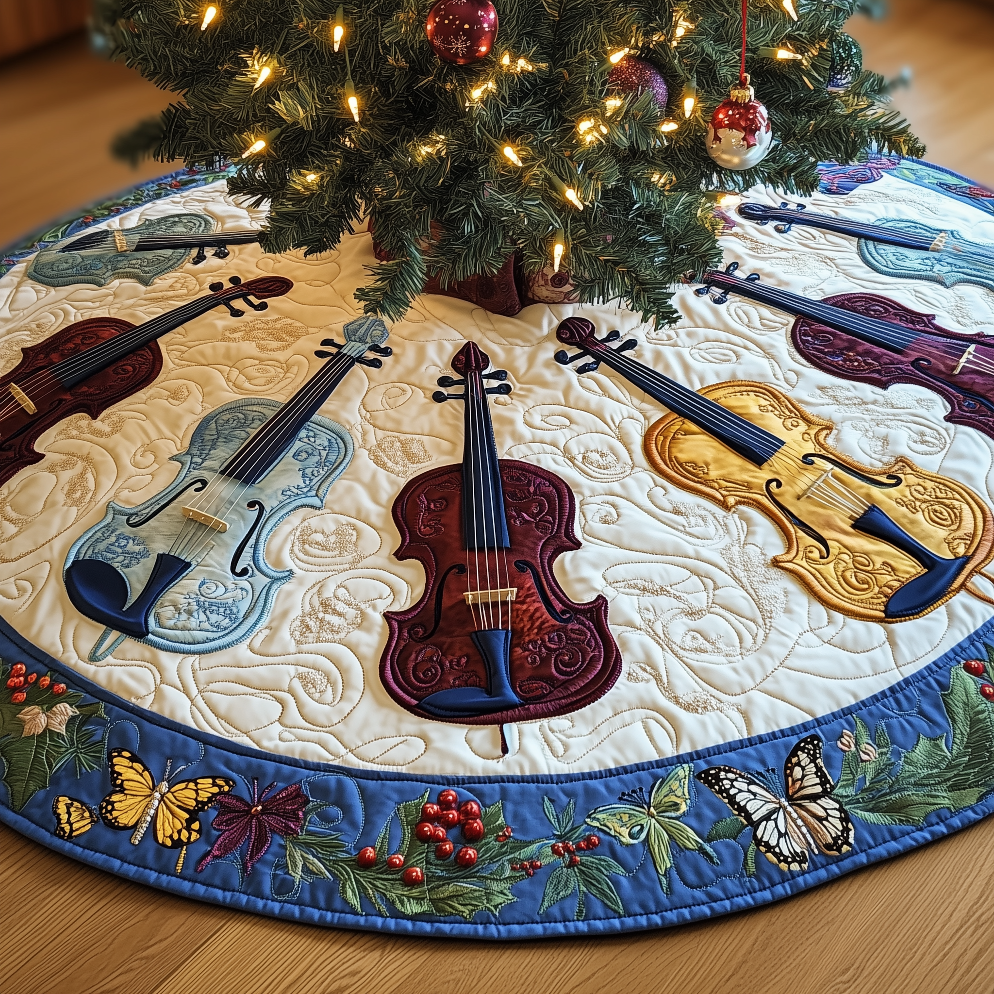 Festive Blue Violins Quilted Tree Skirt A Tree Skirt That Lets You Relax This Holiday Season Festive Blue Violins Quilted Tree Skirt A Tree Skirt That Lets You Relax This Holiday Season