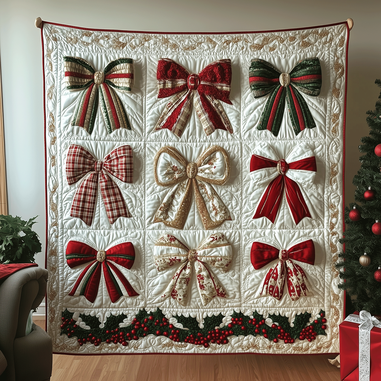 Festive Bow Elegance Quilted Blanket Unique Gifts For Adult Son Festive Bow Elegance Quilted Blanket Unique Gifts For Adult Son