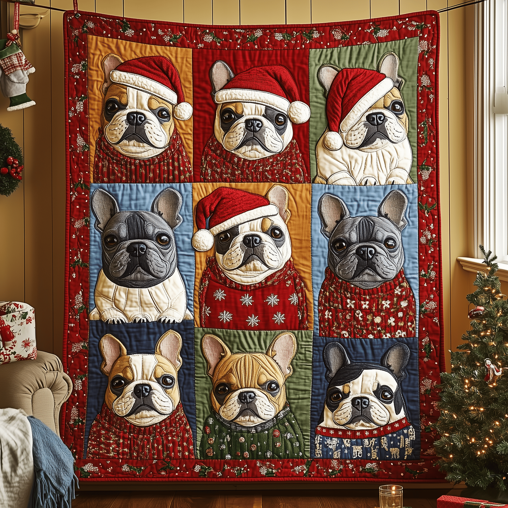 Festive Bulldog Quilted Blanket A Blanket for Every Season and Every Mood Festive Bulldog Quilted Blanket A Blanket for Every Season and Every Mood