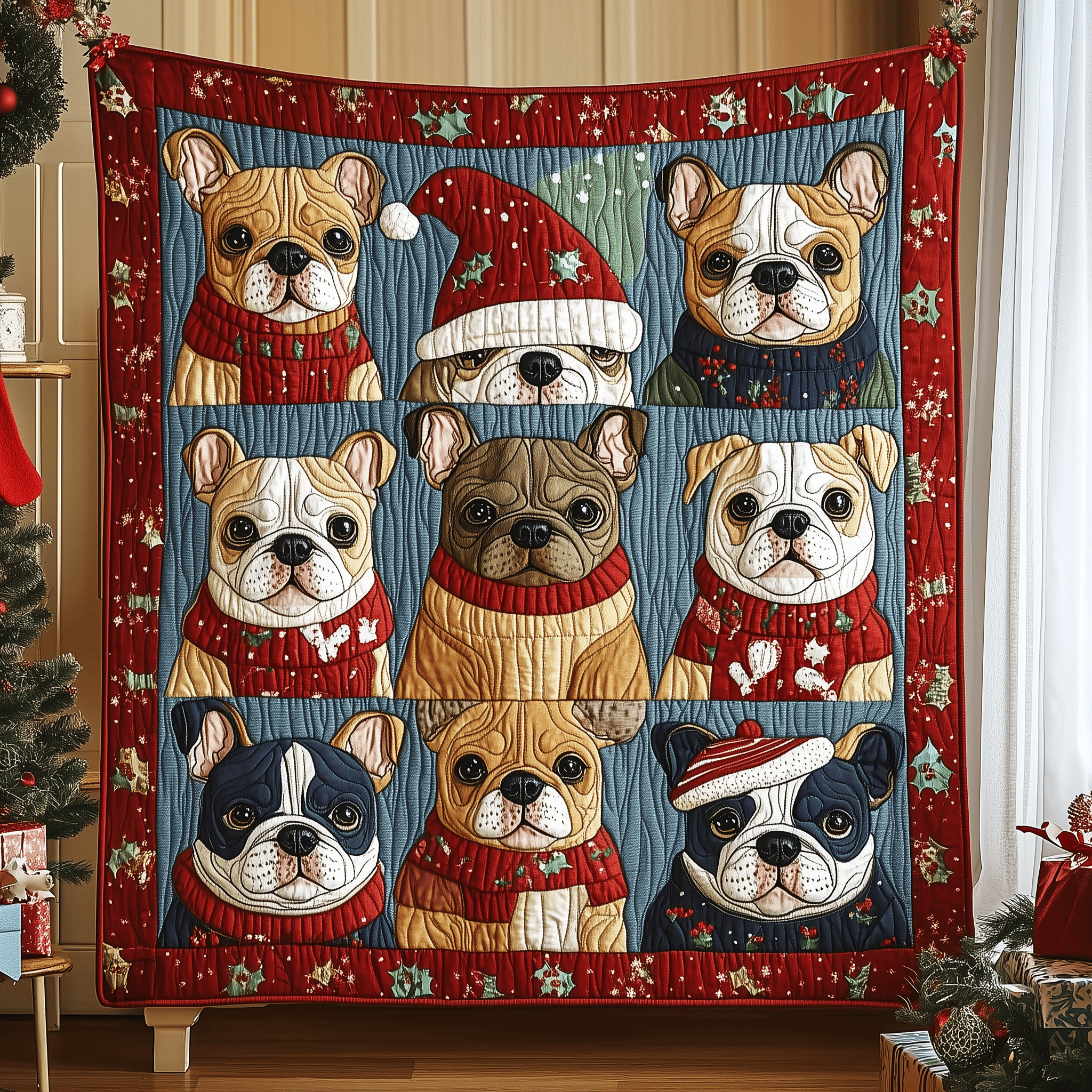 Festive Bulldog Quilted Blanket From Sofa to Bed, a Blanket That Does It All Festive Bulldog Quilted Blanket From Sofa to Bed, a Blanket That Does It All