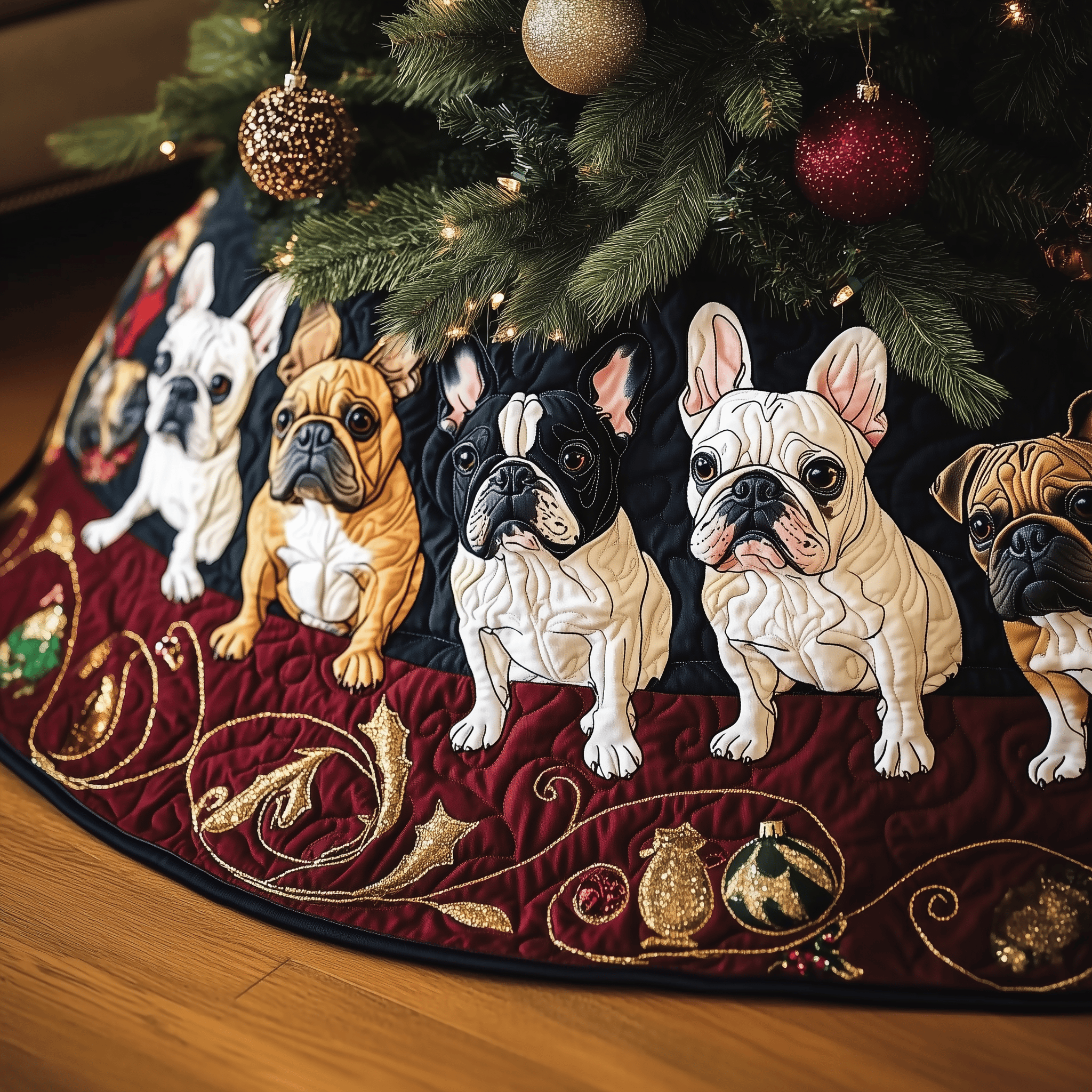 Festive Bulldog Quilted Tree Skirt Celebrate the Holidays in Style and Safety Festive Bulldog Quilted Tree Skirt Celebrate the Holidays in Style and Safety