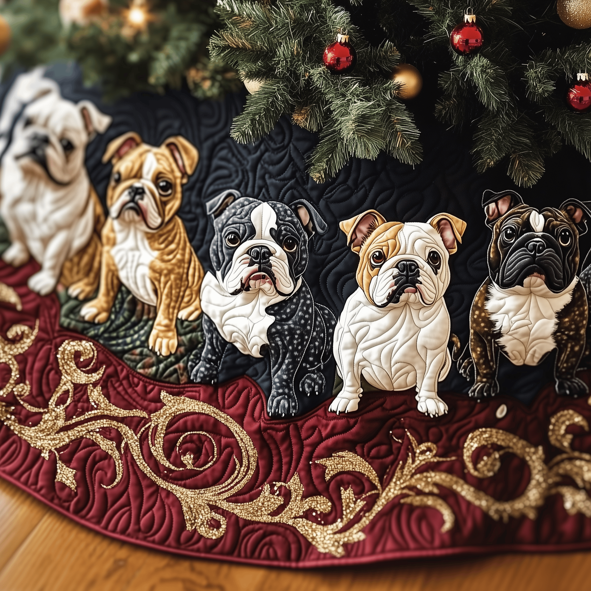 Festive Bulldog Quilted Tree Skirt Feel the Love of the Season Under Your Christmas Tree Festive Bulldog Quilted Tree Skirt Feel the Love of the Season Under Your Christmas Tree