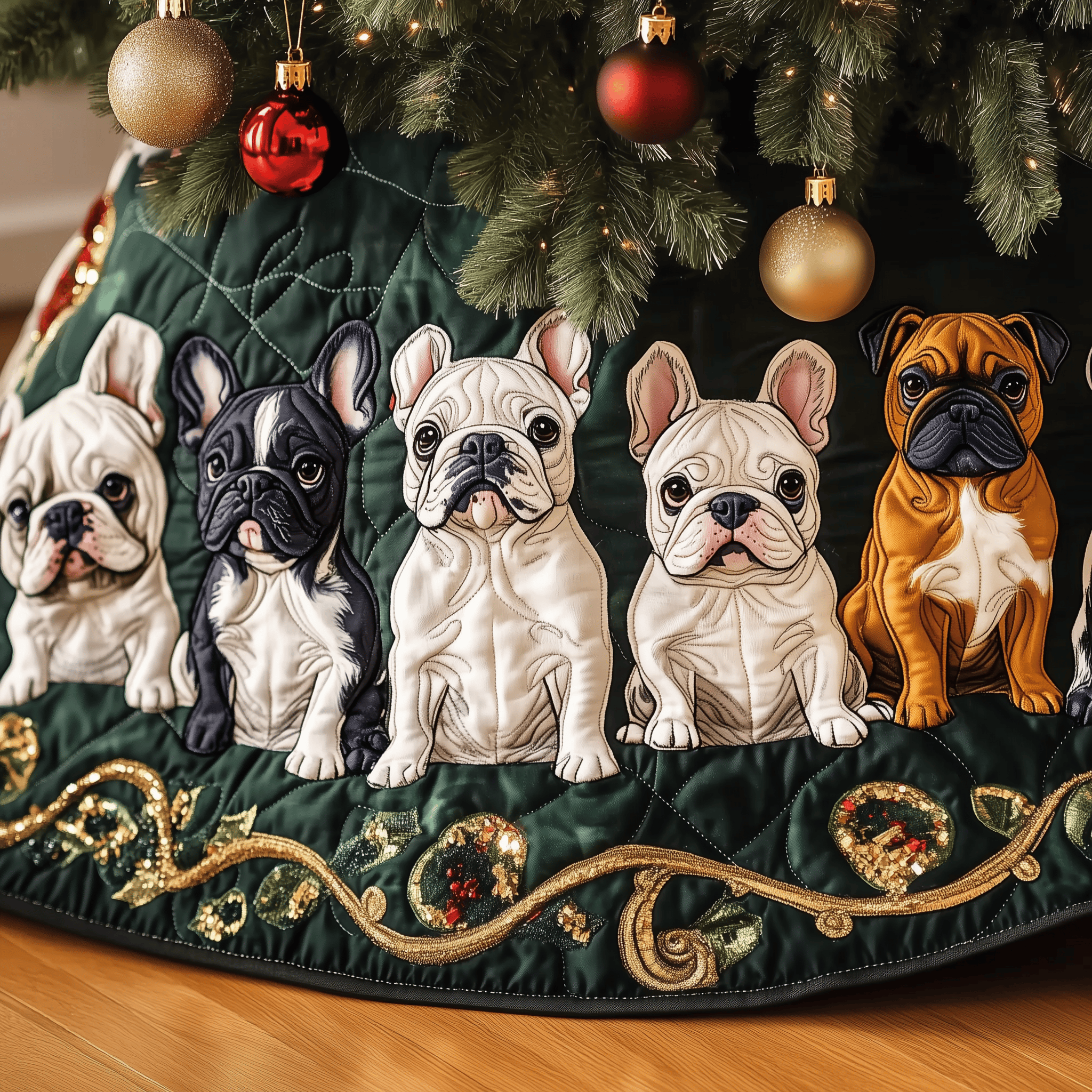 Festive Bulldog Quilted Tree Skirt Make Christmas Simple and Stylish with Protective Decor Festive Bulldog Quilted Tree Skirt Make Christmas Simple and Stylish with Protective Decor