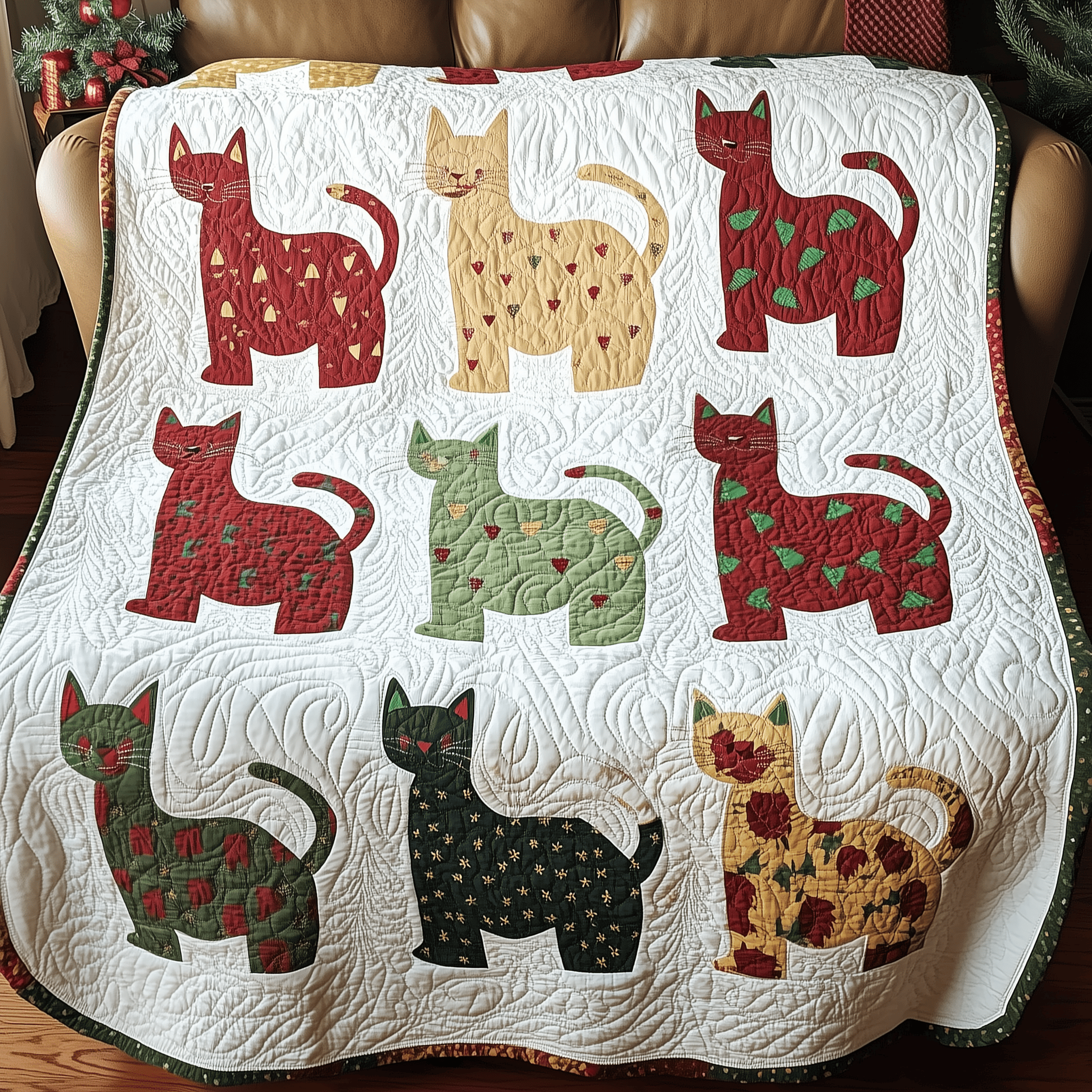 Festive Cat Quilted Blanket Feel the Heart of Home with a Blanket That Embraces All Festive Cat Quilted Blanket Feel the Heart of Home with a Blanket That Embraces All