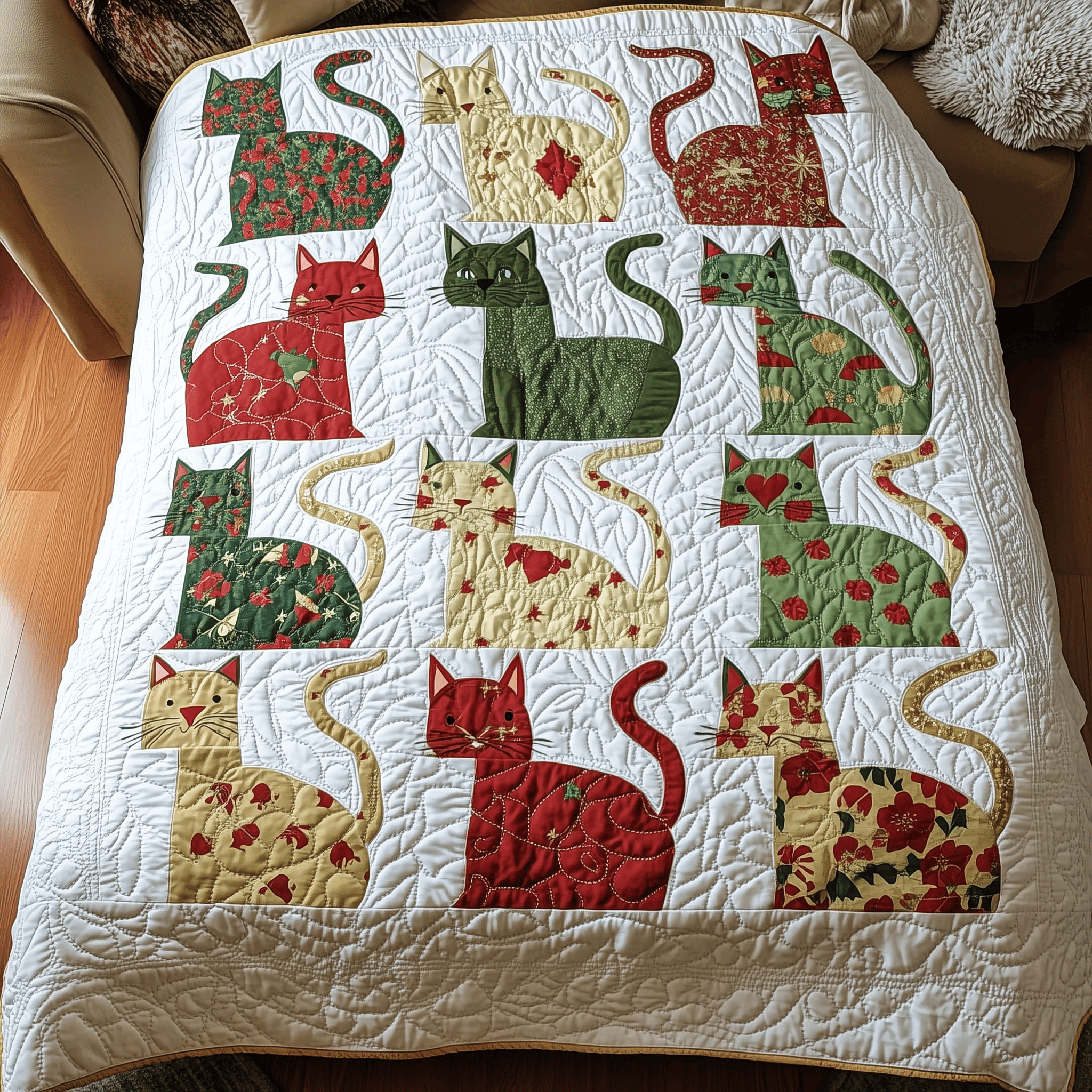 Festive Cat Quilted Blanket Feel Unique with a Blanket Made Just for You Festive Cat Quilted Blanket Feel Unique with a Blanket Made Just for You