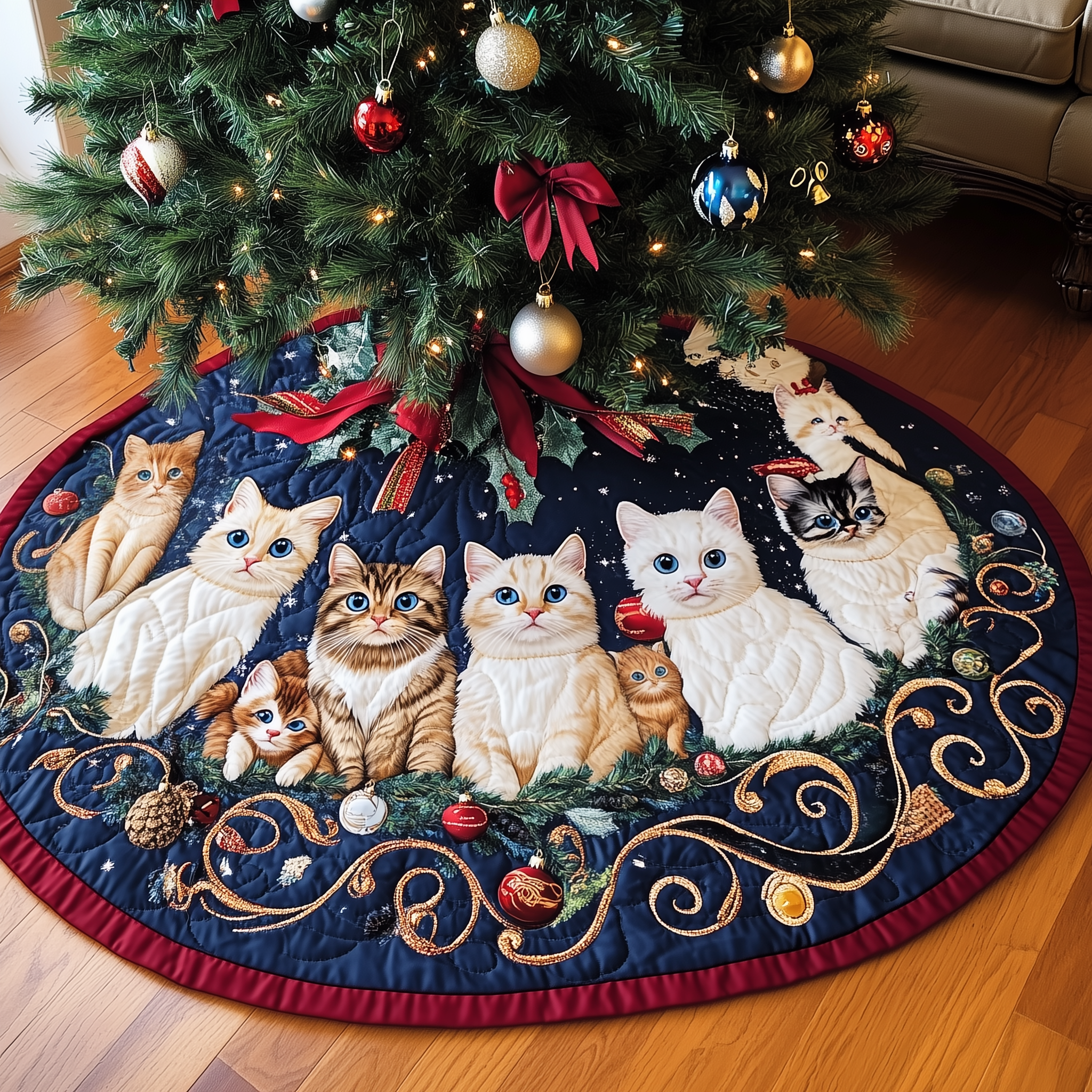 Festive Cat Quilted Tree Skirt Celebrate Beautifully with a Reliable Tree Skirt Festive Cat Quilted Tree Skirt Celebrate Beautifully with a Reliable Tree Skirt