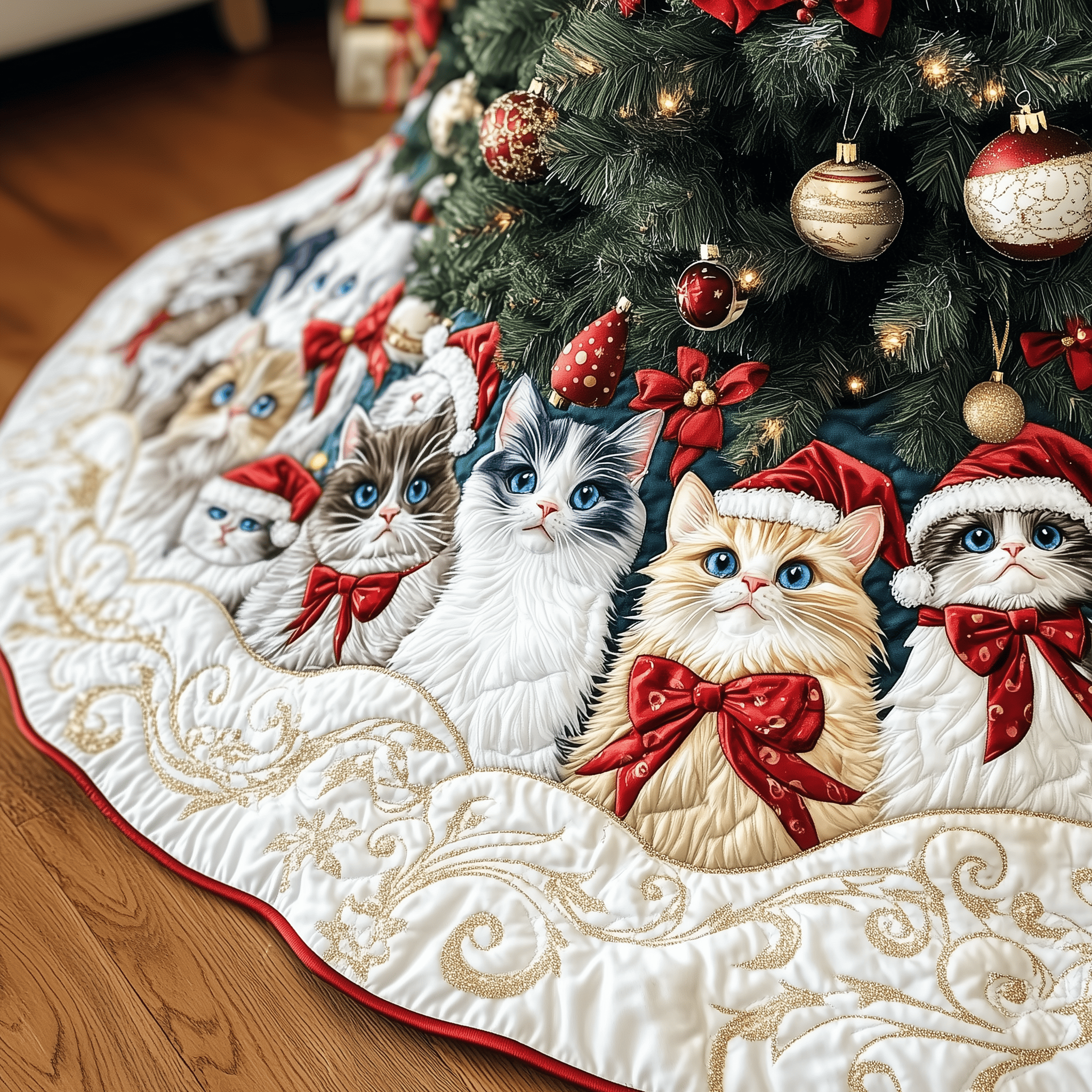 Festive Cat Quilted Tree Skirt Celebrate Simplicity and Style with a Protective Tree Skirt Festive Cat Quilted Tree Skirt Celebrate Simplicity and Style with a Protective Tree Skirt