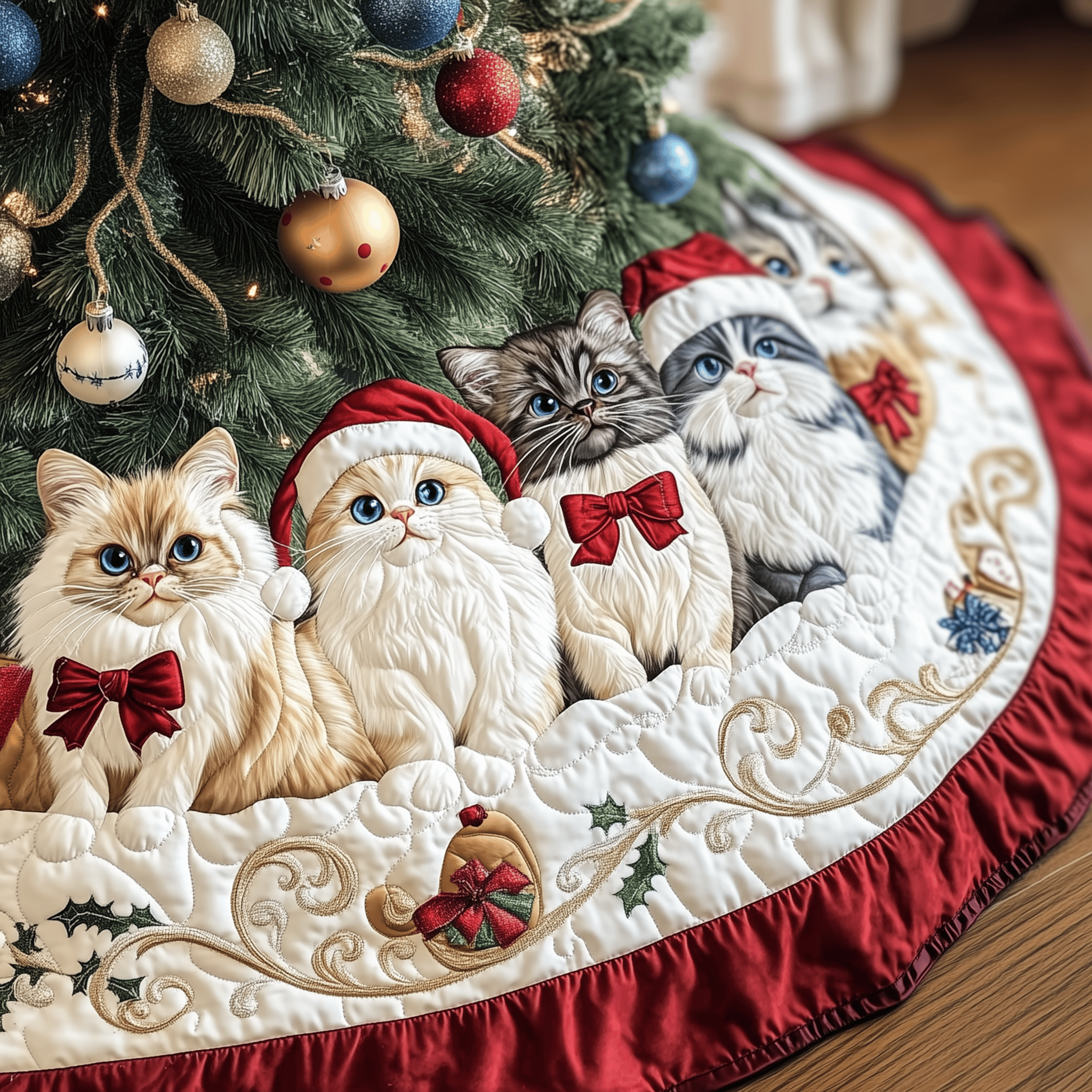 Festive Cat Quilted Tree Skirt Feel the Holidays Begin with a Safe and Stunning Tree Skirt Festive Cat Quilted Tree Skirt Feel the Holidays Begin with a Safe and Stunning Tree Skirt