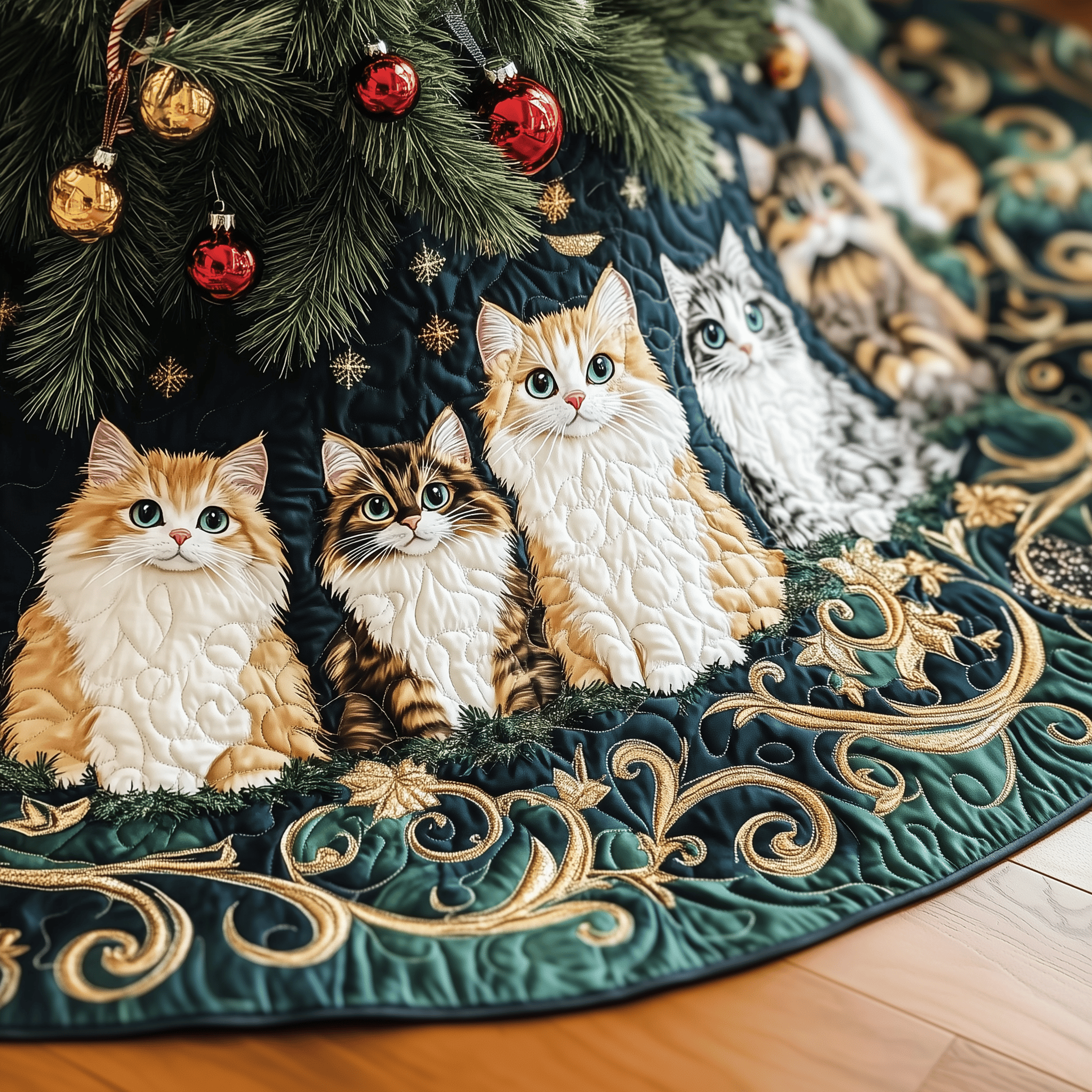 Festive Cat Quilted Tree Skirt Feel Your Home Glow with a Beautiful Tree Skirt Festive Cat Quilted Tree Skirt Feel Your Home Glow with a Beautiful Tree Skirt