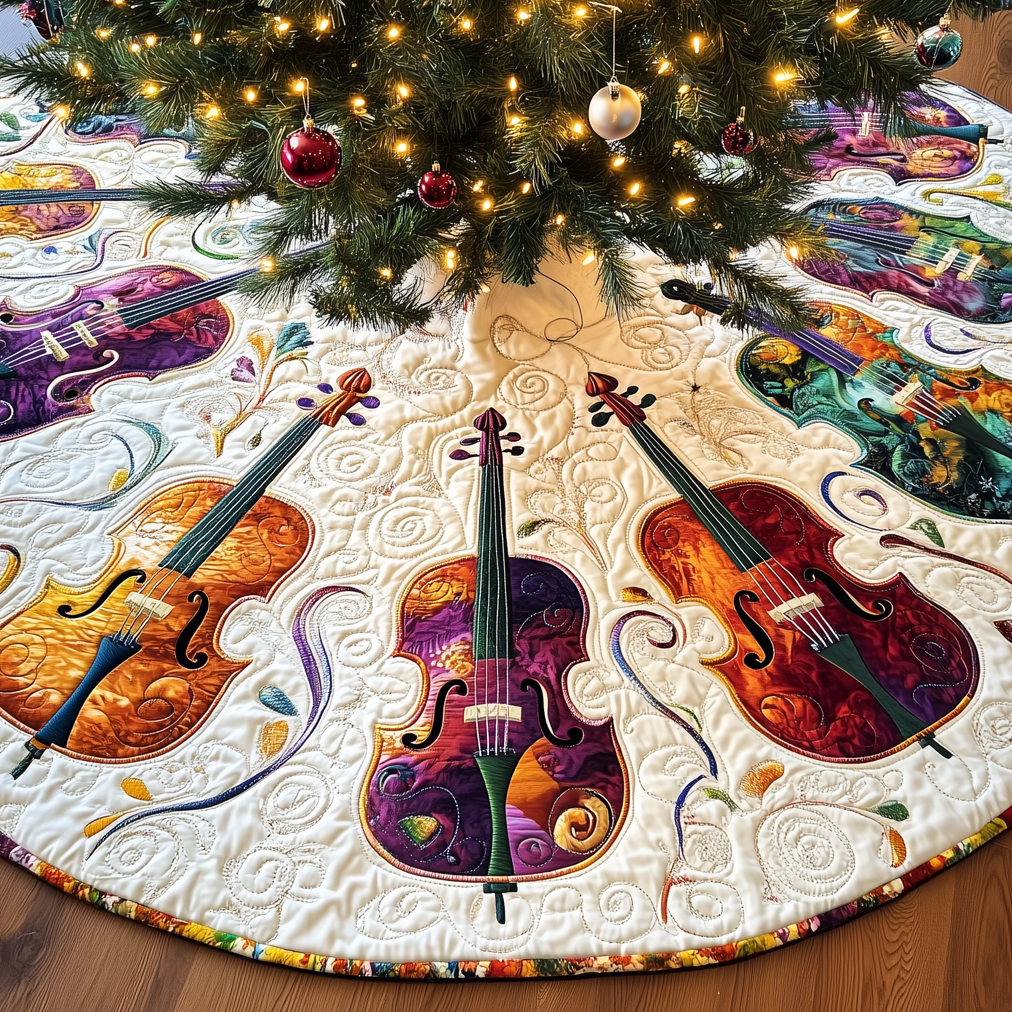 Festive Cello Quilted Tree Skirt Feel Secure and Festive with Your Christmas Decor Festive Cello Quilted Tree Skirt Feel Secure and Festive with Your Christmas Decor