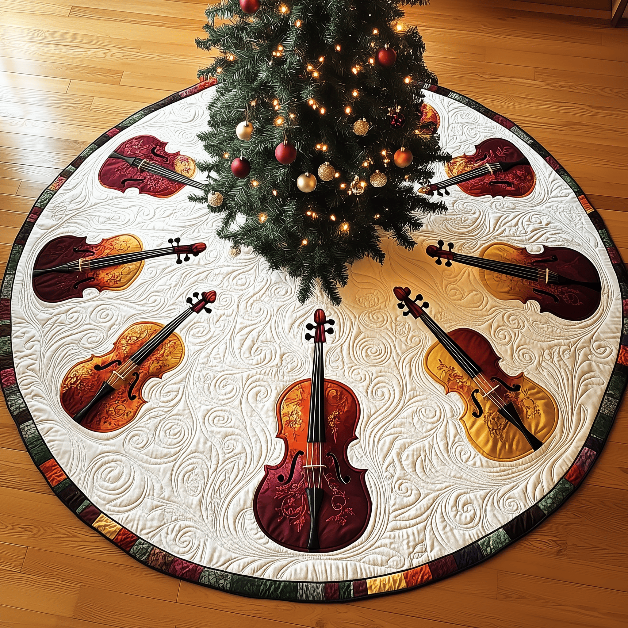 Festive Cello Quilted Tree Skirt Feel the Heart of Christmas Beneath Your Tree Festive Cello Quilted Tree Skirt Feel the Heart of Christmas Beneath Your Tree