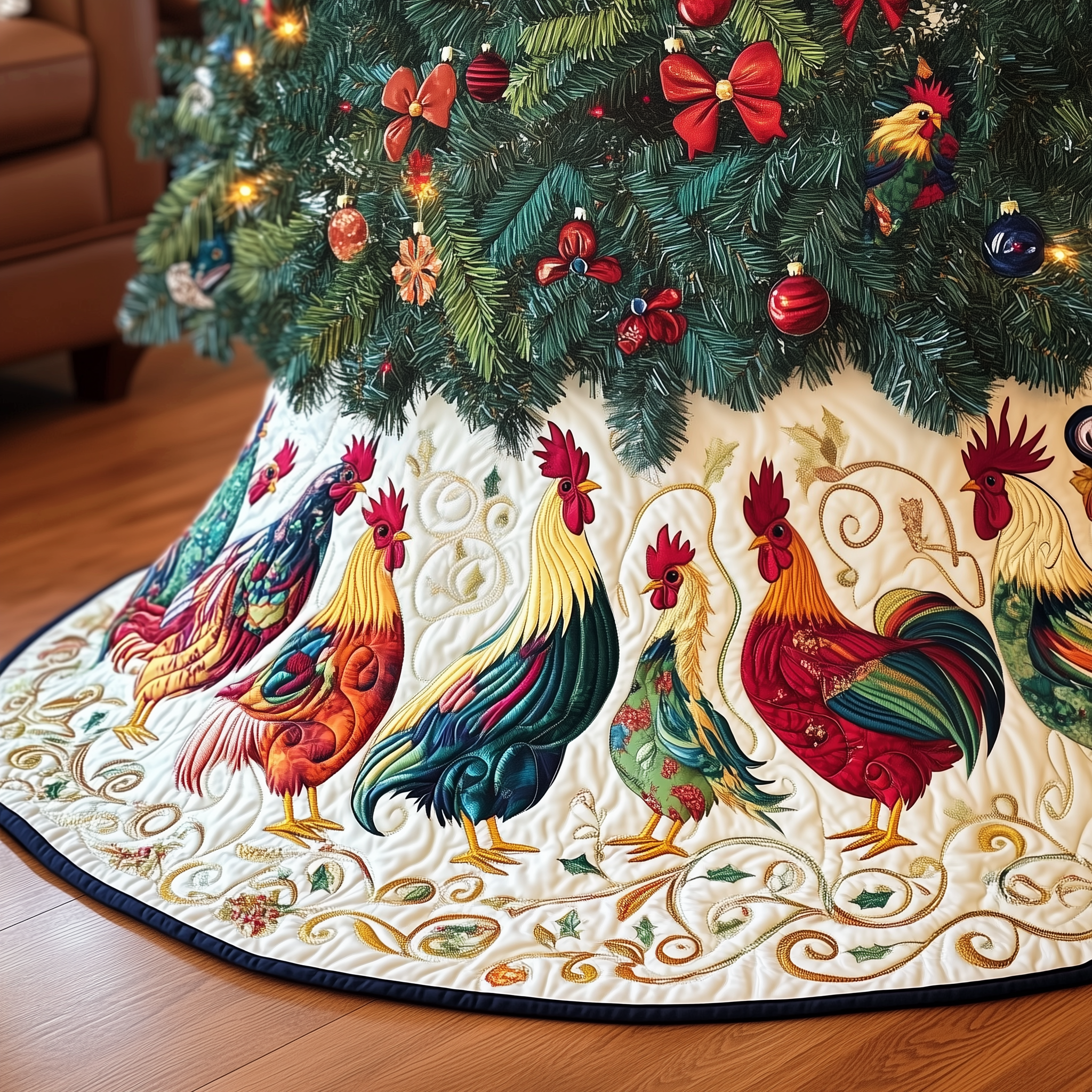Festive Chicken Quilted Tree Skirt Transform Your Holidays with a Safe and Elegant Tree Skirt Festive Chicken Quilted Tree Skirt Transform Your Holidays with a Safe and Elegant Tree Skirt