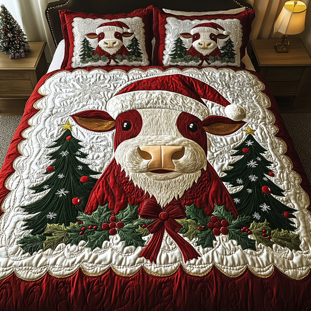 Festive Cow Quilted Bedding Set Gift Ideas For Cow Lovers Festive Cow Quilted Bedding Set Gift Ideas For Cow Lovers