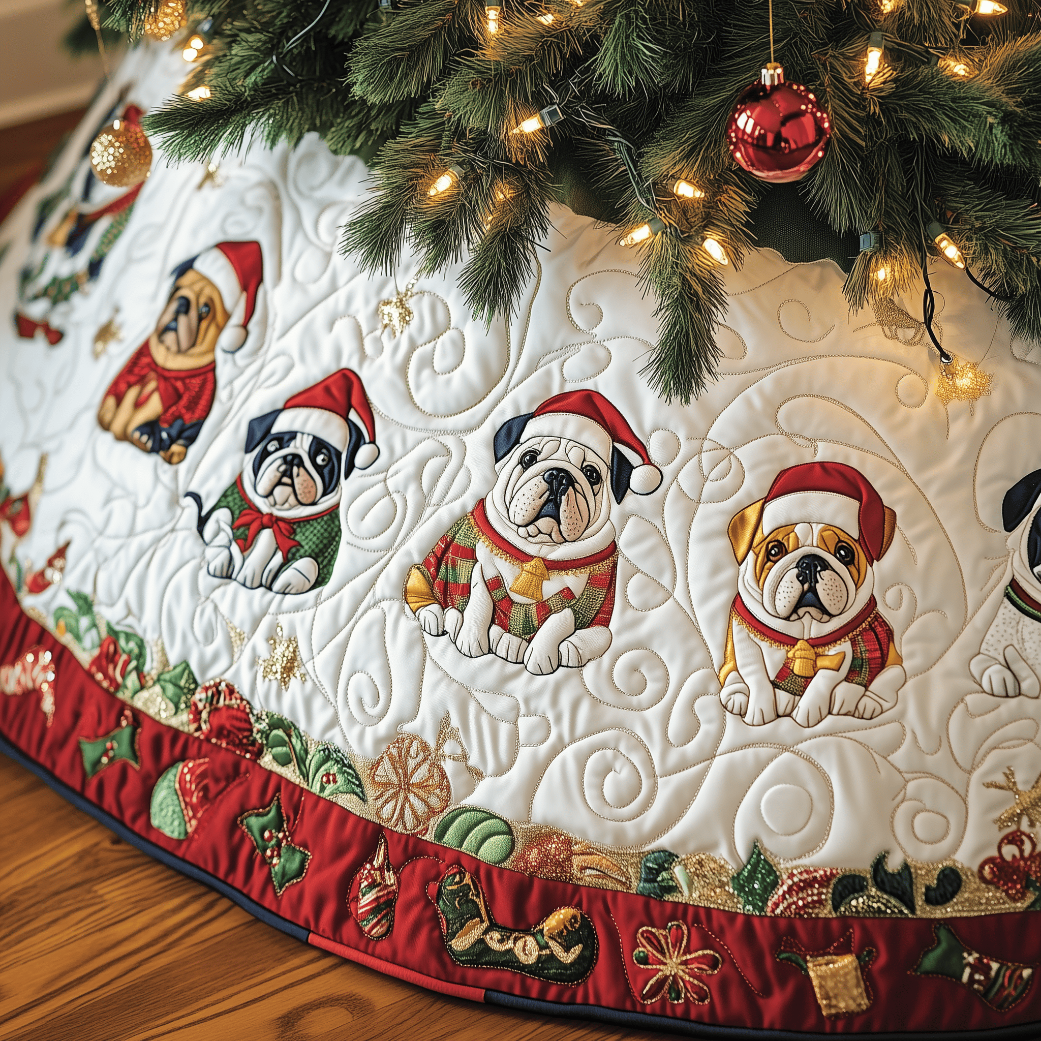 Festive English Bulldog Quilted Tree Skirt Add Elegance to Your Tree While Keeping Floors Safe Festive English Bulldog Quilted Tree Skirt Add Elegance to Your Tree While Keeping Floors Safe