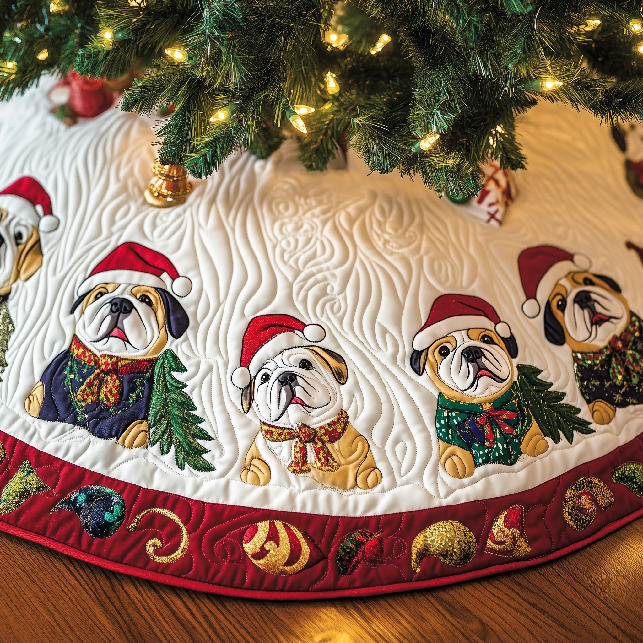 Festive English Bulldog Quilted Tree Skirt Celebrate with Grace and Safety in Every Detail Festive English Bulldog Quilted Tree Skirt Celebrate with Grace and Safety in Every Detail