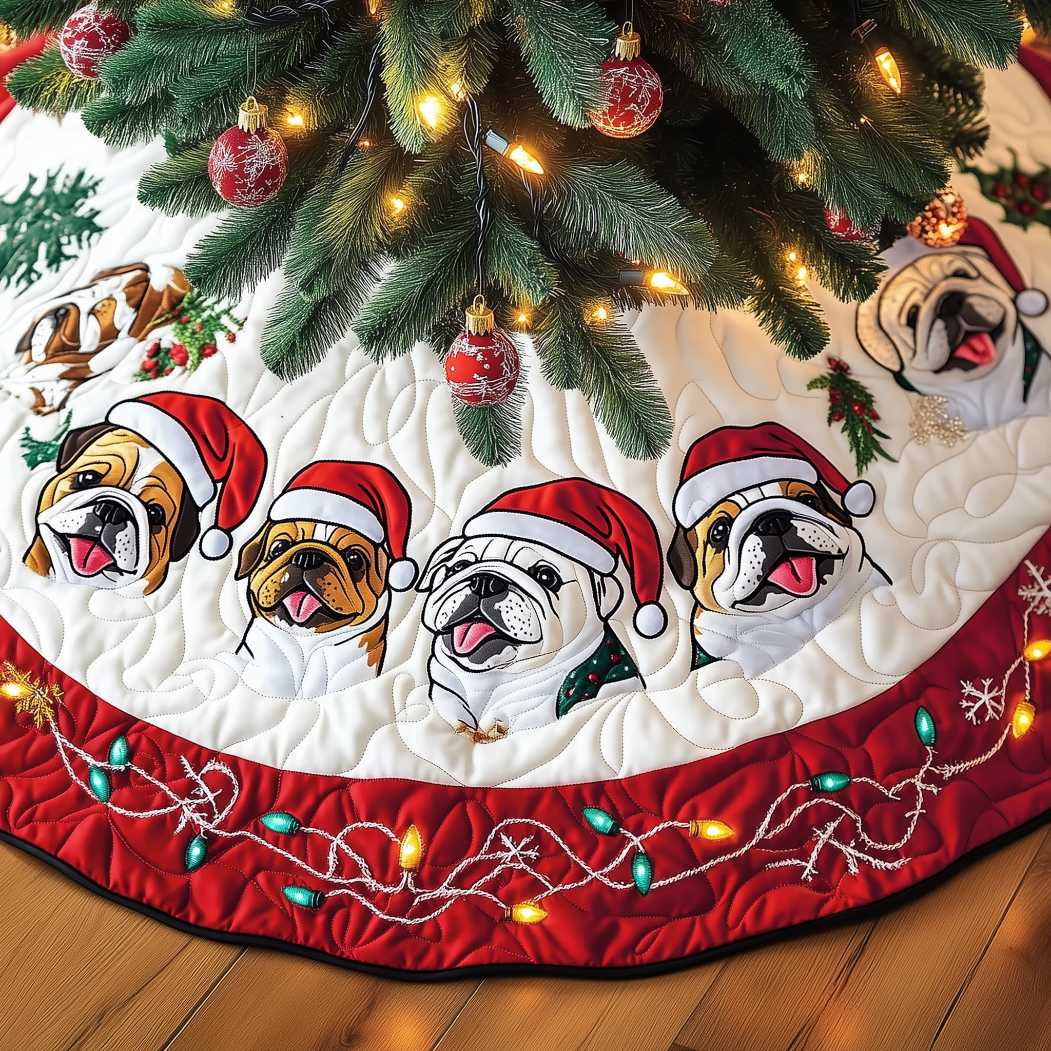 Festive English Bulldog Quilted Tree Skirt Enjoy a Festive and Worry-Free Holiday Season Festive English Bulldog Quilted Tree Skirt Enjoy a Festive and Worry-Free Holiday Season