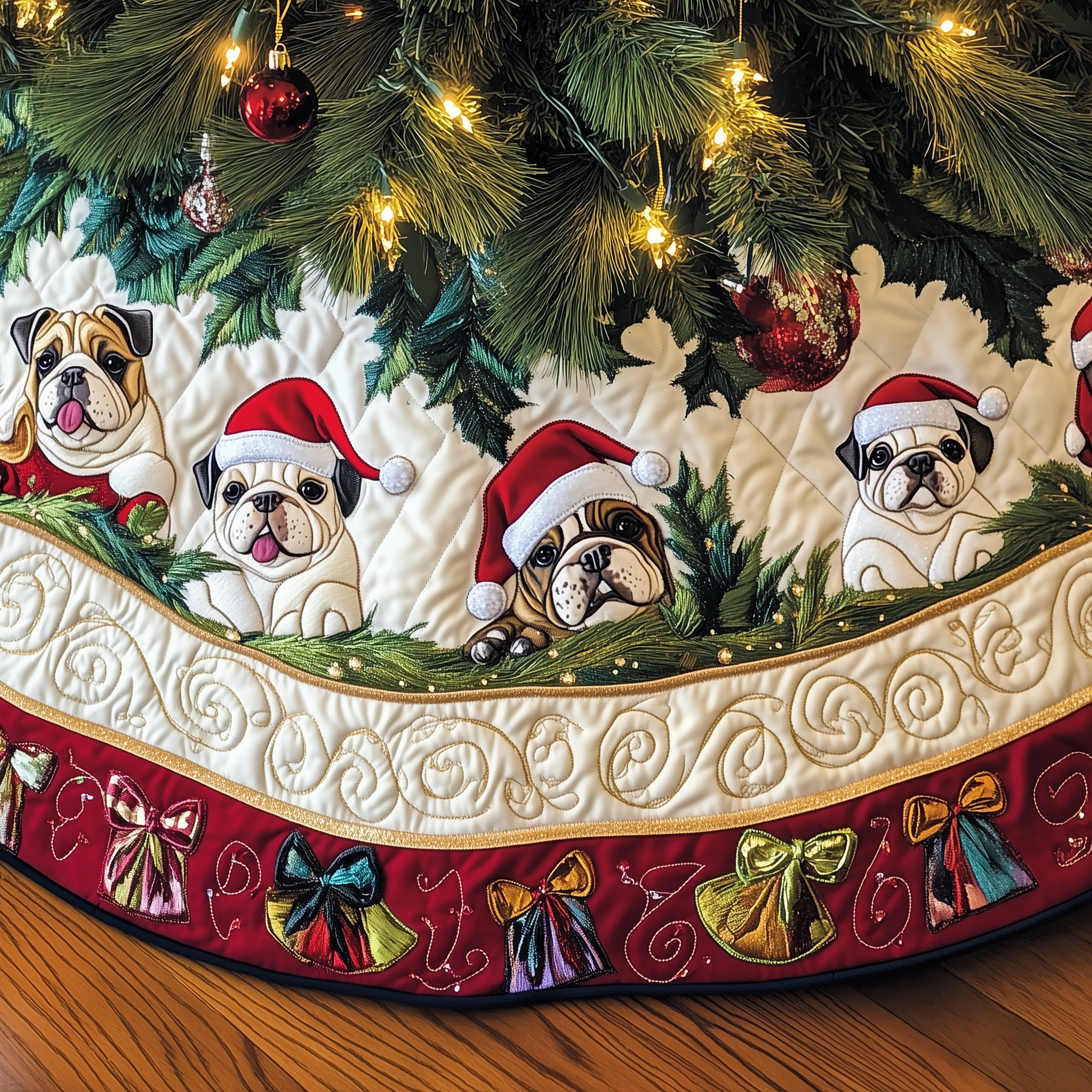 Festive English Bulldog Quilted Tree Skirt Feel the Peace of the Holidays with a Thoughtful Tree Skirt Festive English Bulldog Quilted Tree Skirt Feel the Peace of the Holidays with a Thoughtful Tree Skirt