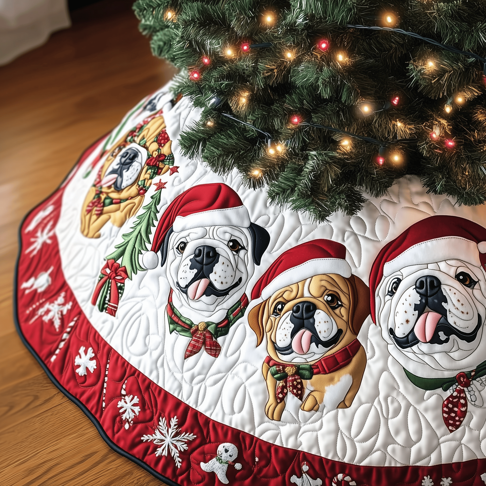 Festive English Bulldog Quilted Tree Skirt Style Meets Comfort in the Perfect Christmas Tree Skirt Festive English Bulldog Quilted Tree Skirt Style Meets Comfort in the Perfect Christmas Tree Skirt
