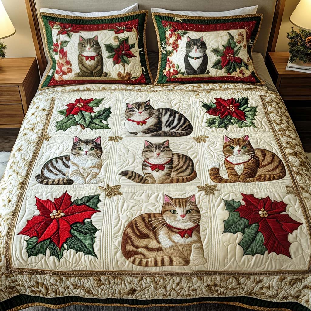 Festive Feline Charm Quilted Bedding Set Cat Mom Gifts Festive Feline Charm Quilted Bedding Set Cat Mom Gifts