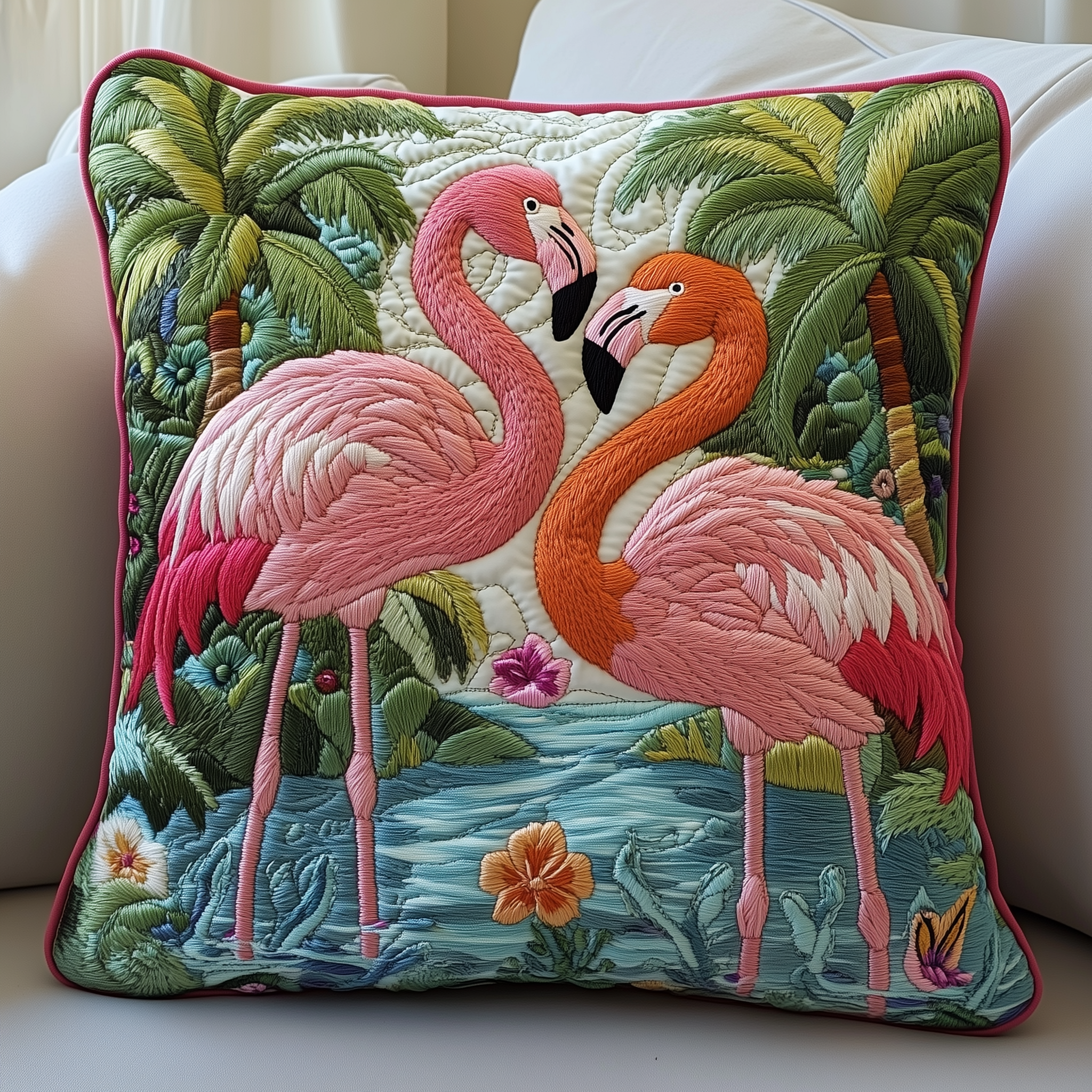 Festive Flamingo Quilted Pillow Case Feel the Comfort of Home with a Luxurious Pillow Case Festive Flamingo Quilted Pillow Case Feel the Comfort of Home with a Luxurious Pillow Case